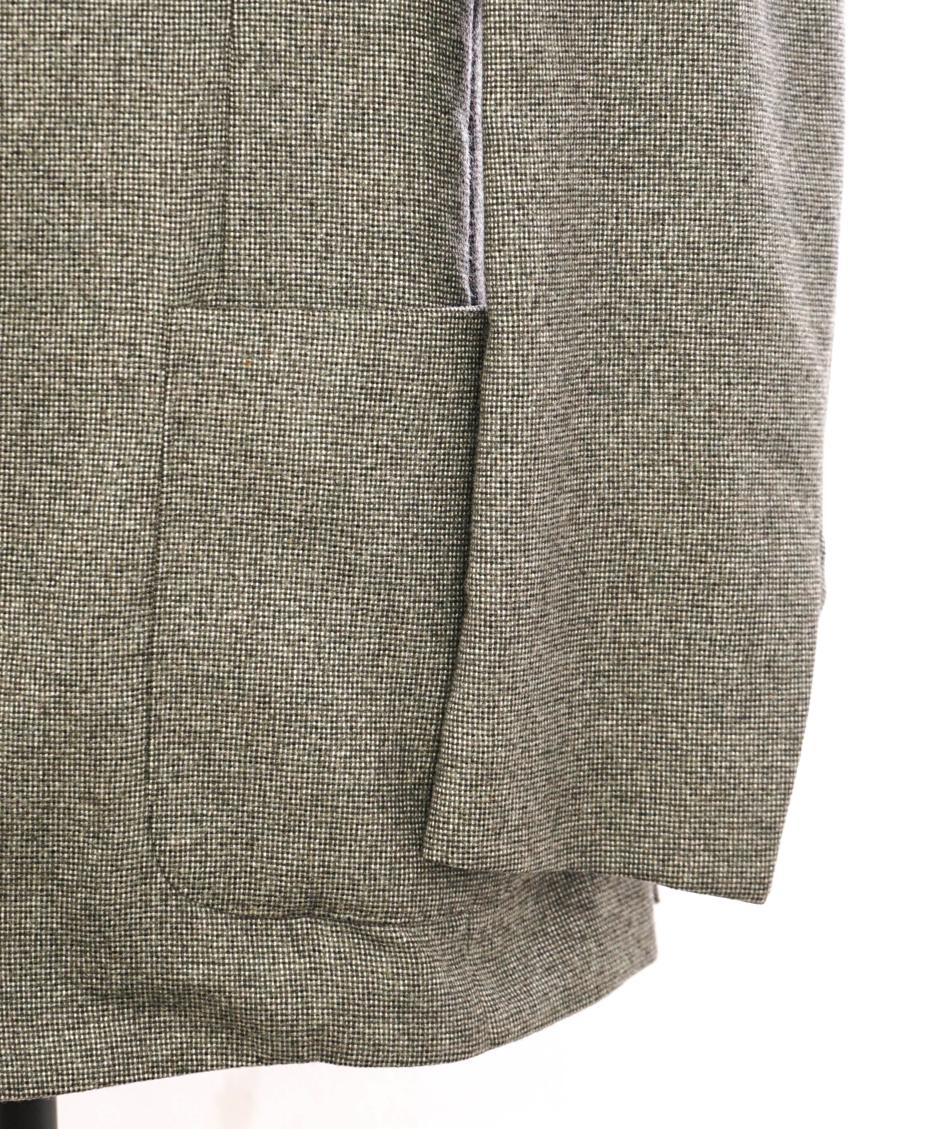$3,995 LORO PIANA - *PURE CASHMERE* PATCH POCKET Gray Mini Check Suede Detailing- 40R