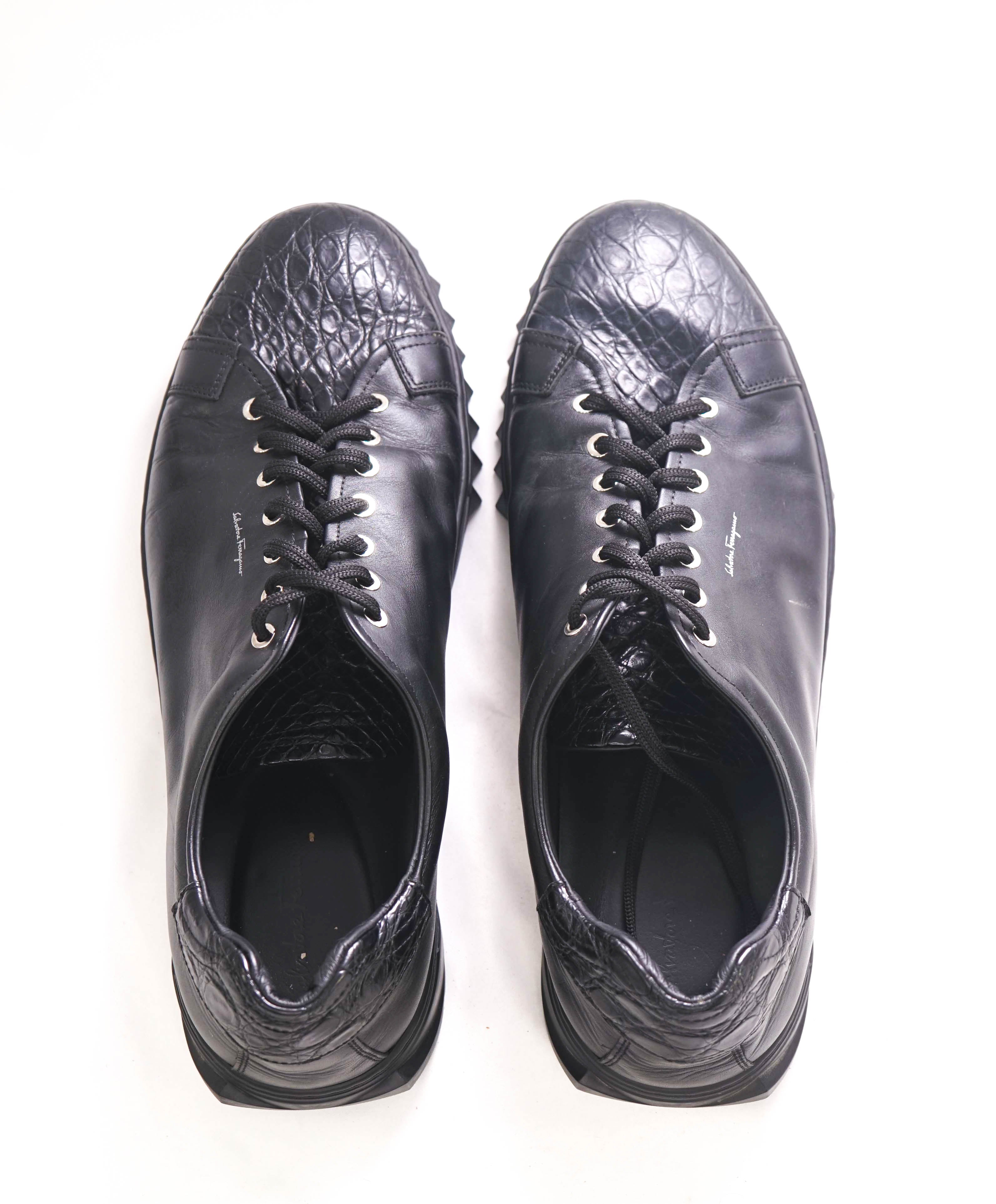 $1,295 SALVATORE FERRAGAMO - *Rhinoceros* Black CROCODILE Gancini Sneaker - 14 M