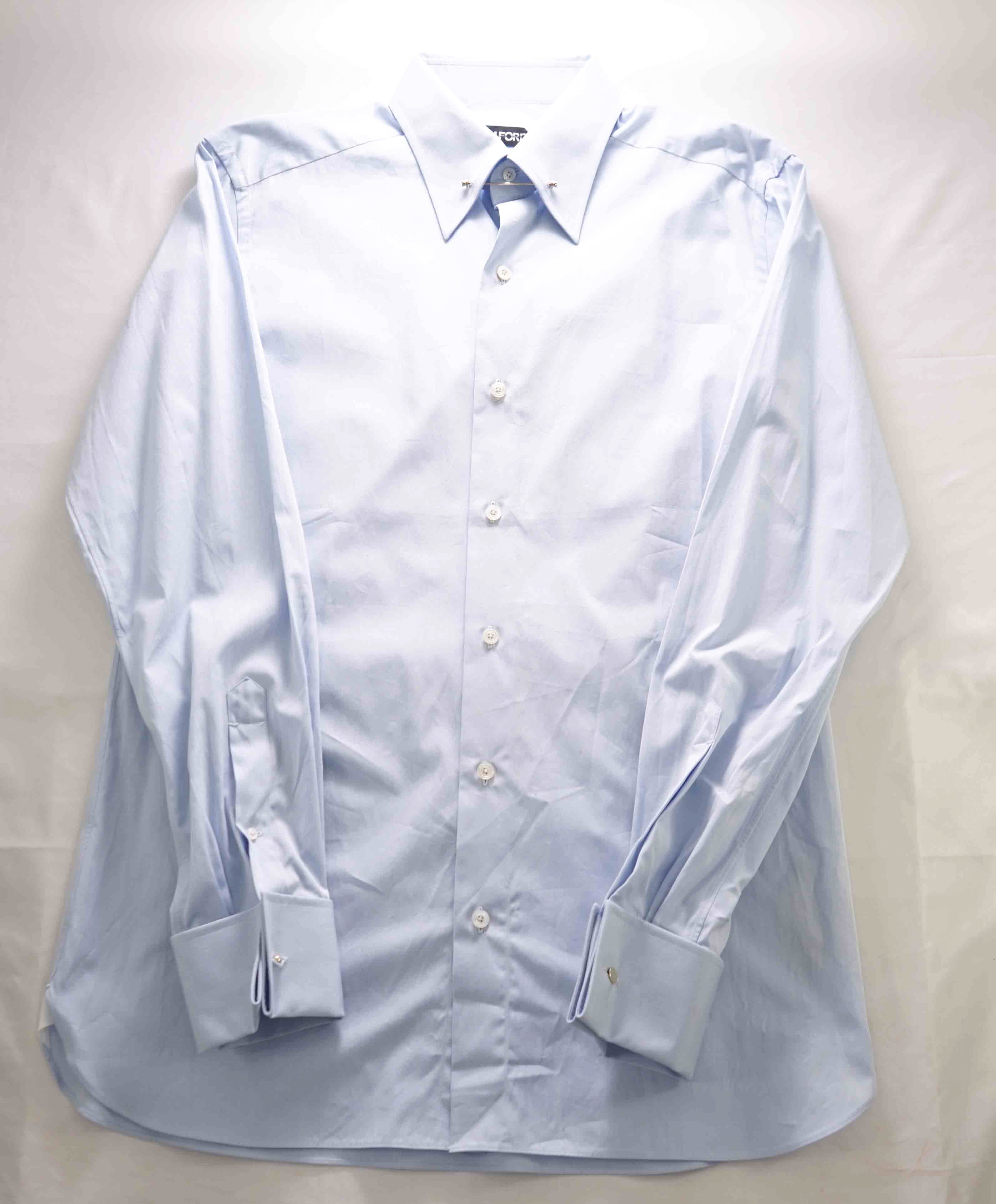 $780 TOM FORD - *COLLAR BAR* Blue French Cuff Button Down Shirt - 15.75