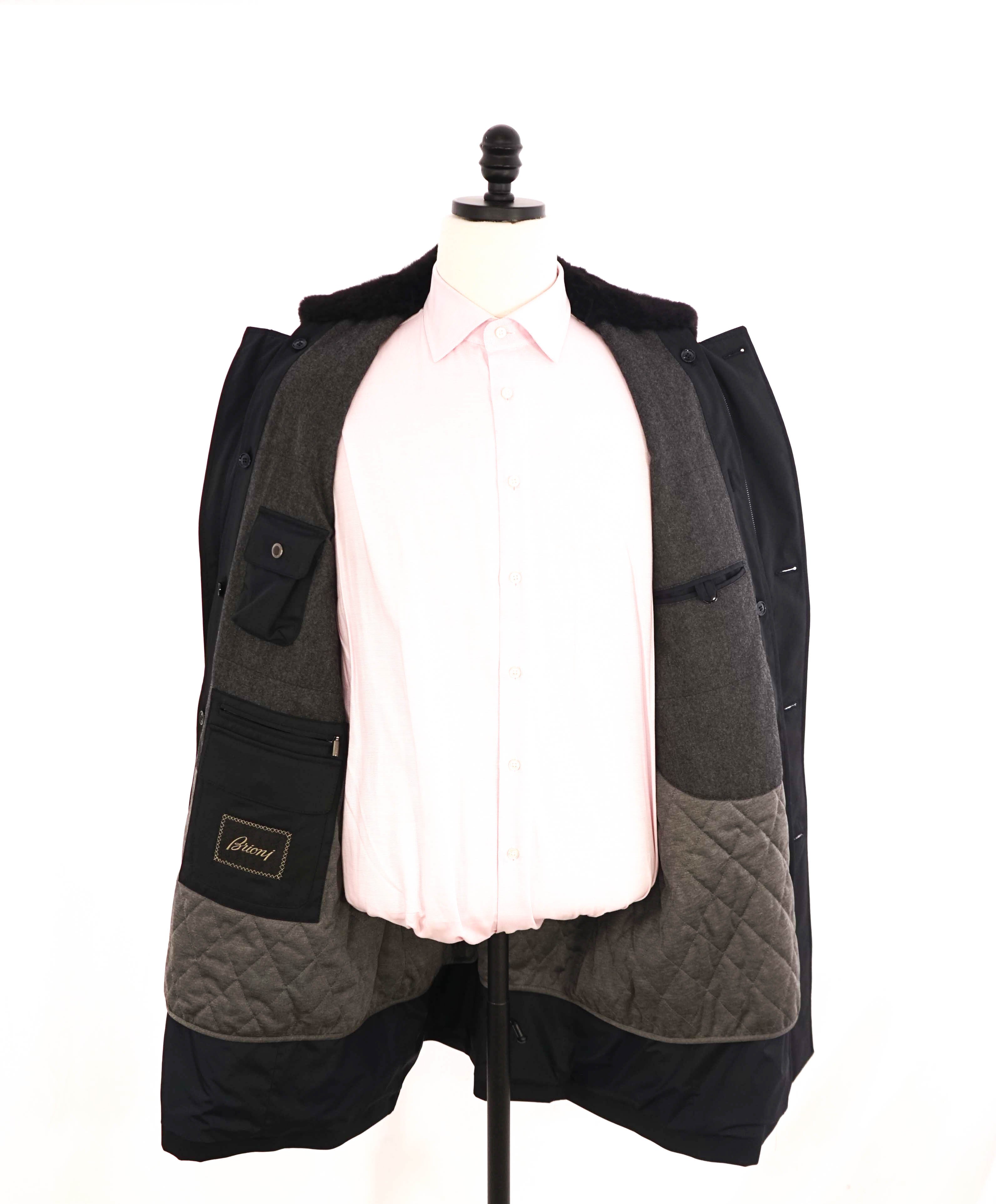 $6,850 BRIONI - Water Repellent FUR COLLAR / CASHMERE Lined LOGO Coat - L