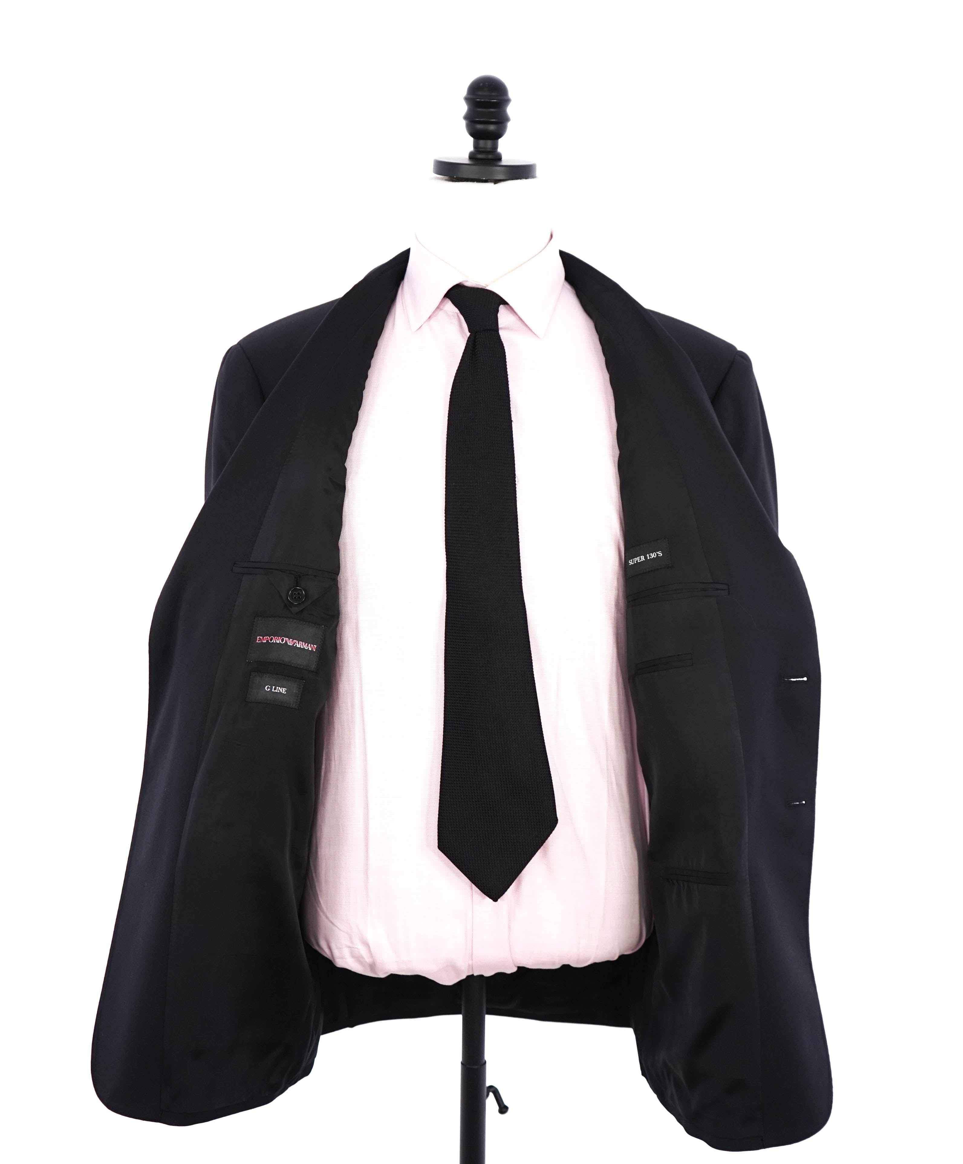 $1,995 EMPORIO ARMANI -Super 130's “G LINE” Black 2-Btn Solid Suit - 46R