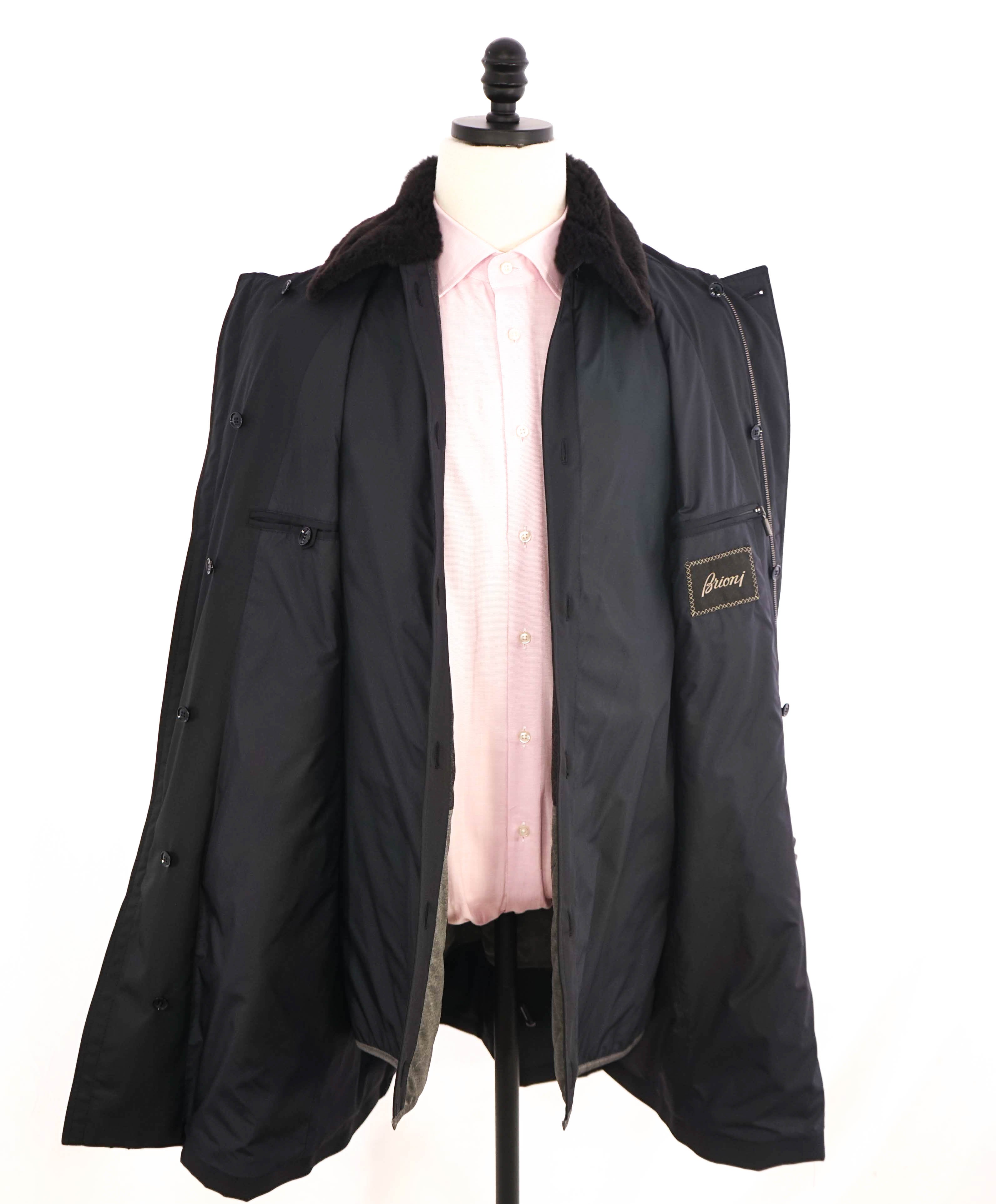 $6,850 BRIONI - Water Repellent FUR COLLAR / CASHMERE Lined LOGO Coat - L