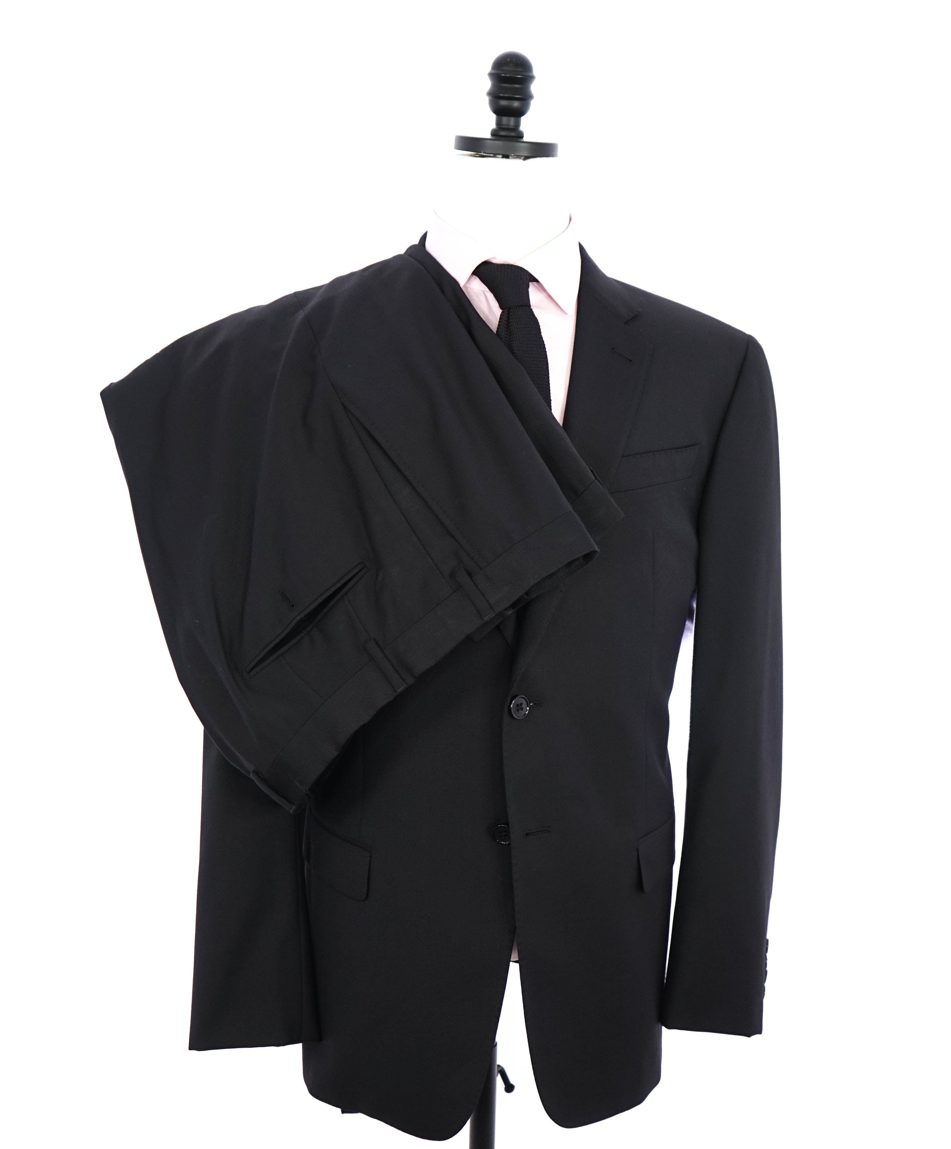 $1,995 EMPORIO ARMANI -Super 130's “G LINE” Black 2-Btn Solid Suit - 46R