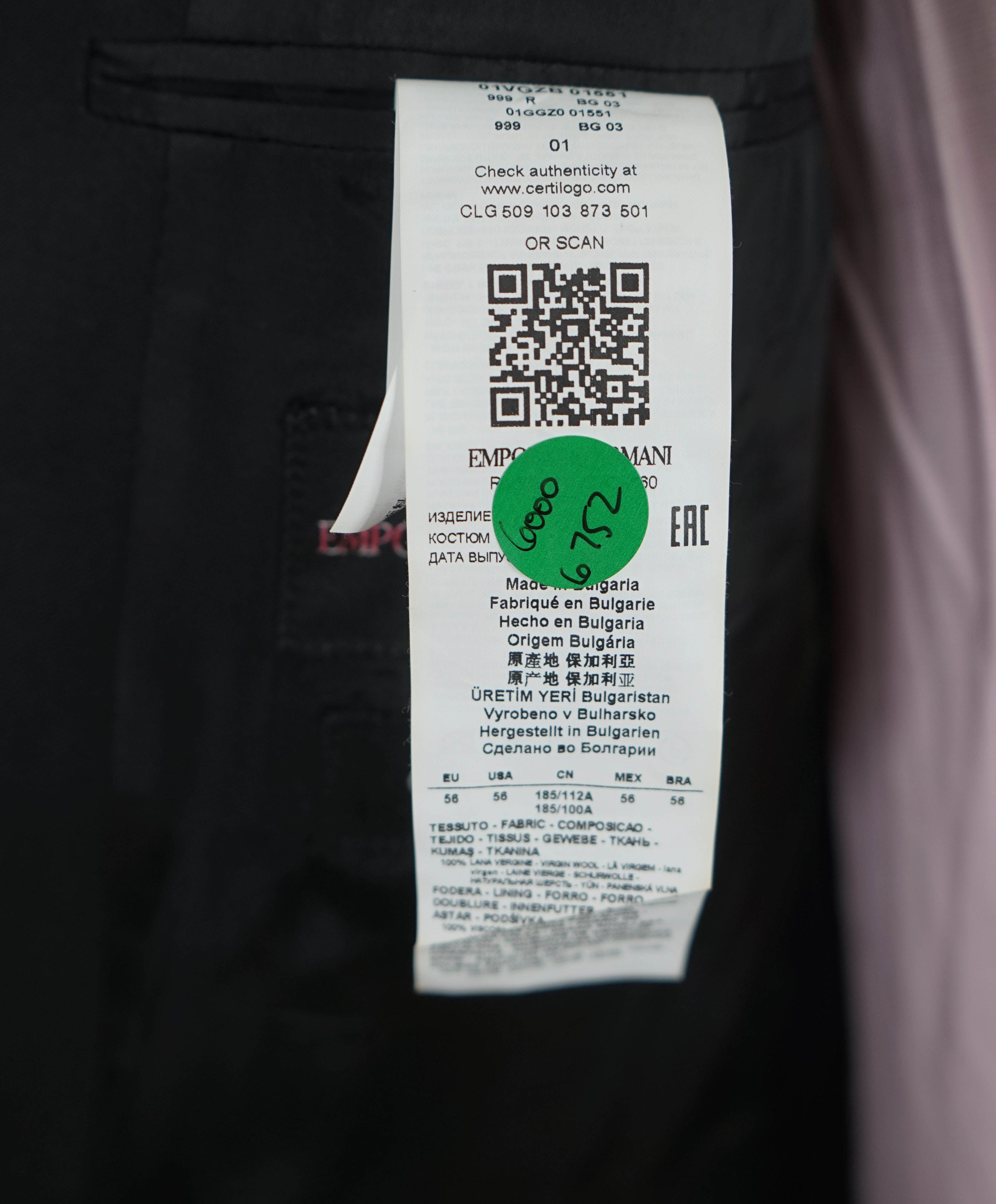 $1,995 EMPORIO ARMANI -Super 130's “G LINE” Black 2-Btn Solid Suit - 46R