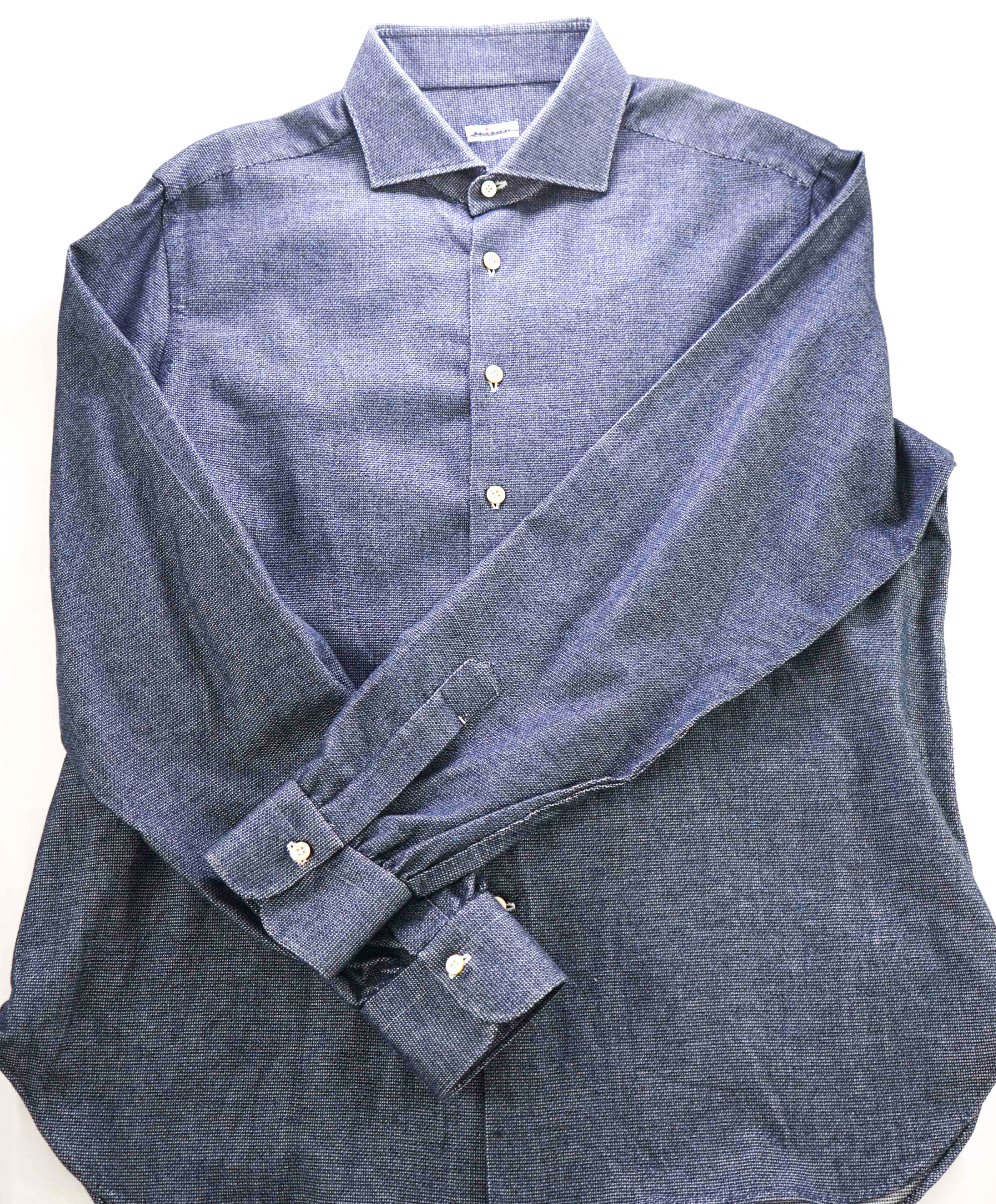 $895 KITON - Cotton White/Blue Pin Dot  *MOP BUTTON* Soft Touch Shirt- 18.5 (46)