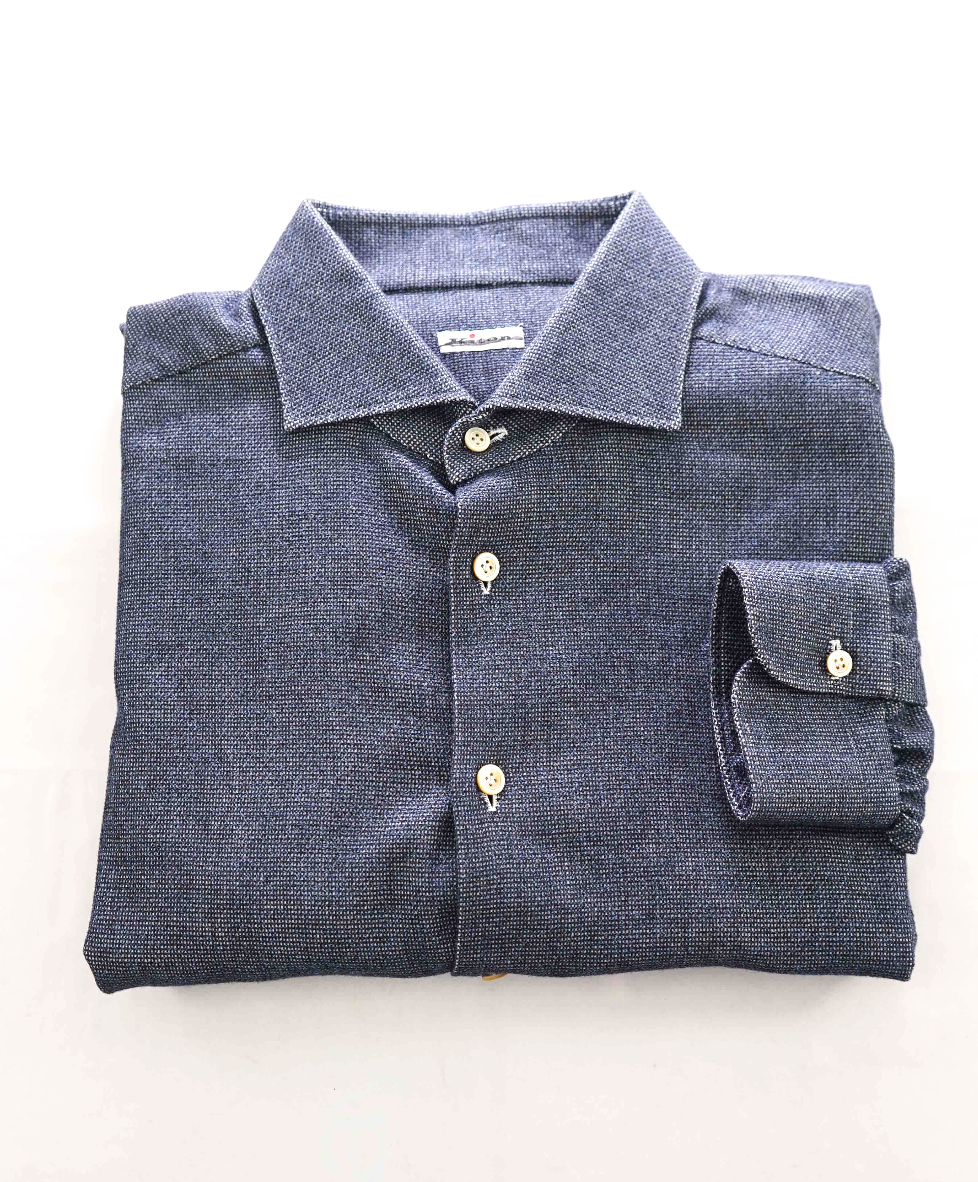 $895 KITON - Cotton White/Blue Pin Dot  *MOP BUTTON* Soft Touch Shirt- 18.5 (46)