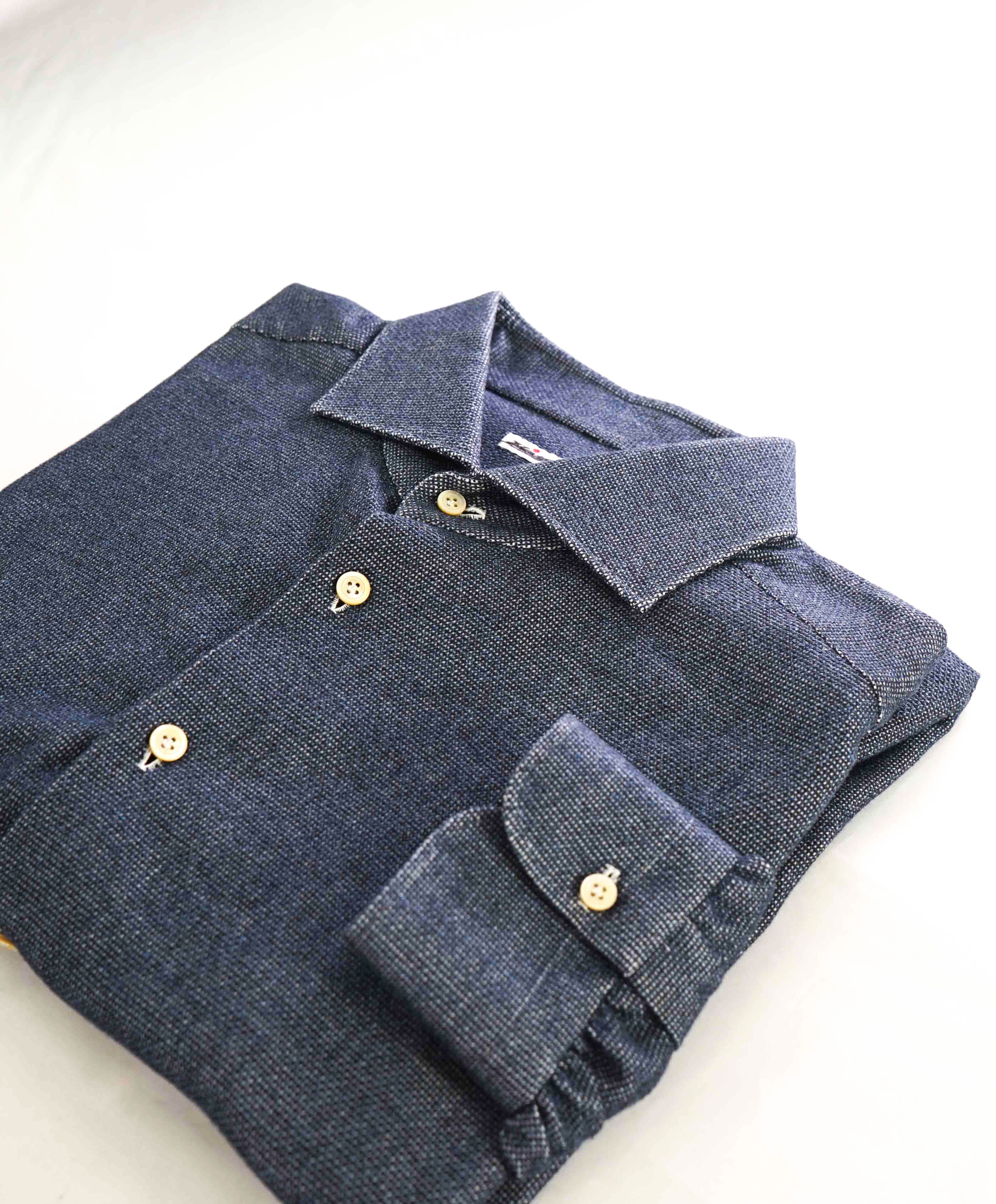 $895 KITON - Cotton White/Blue Pin Dot  *MOP BUTTON* Soft Touch Shirt- 18.5 (46)