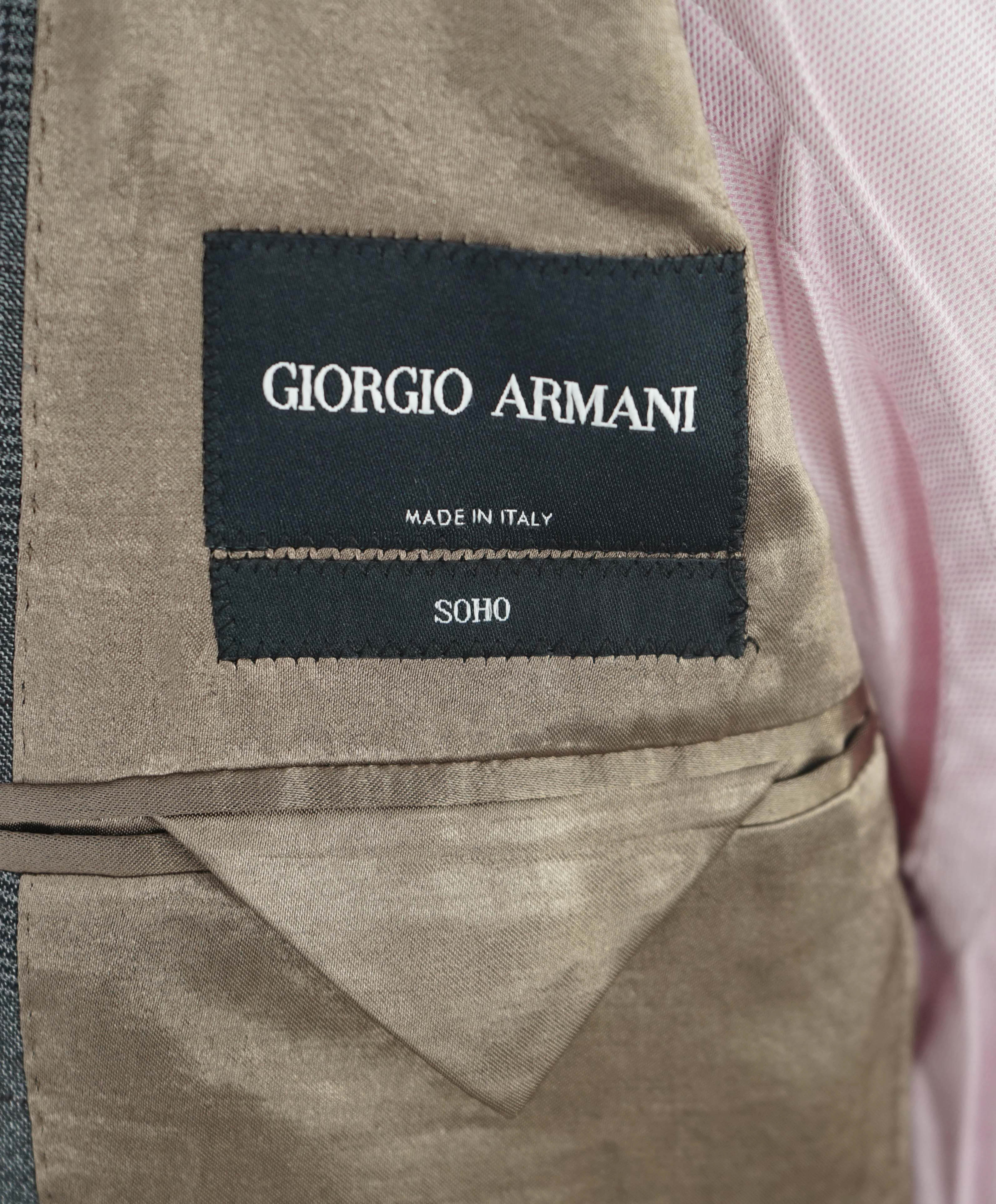 $3,795 GIORGIO ARMANI - "SOHO" Gray Check Peak Lapel Suit - 38R
