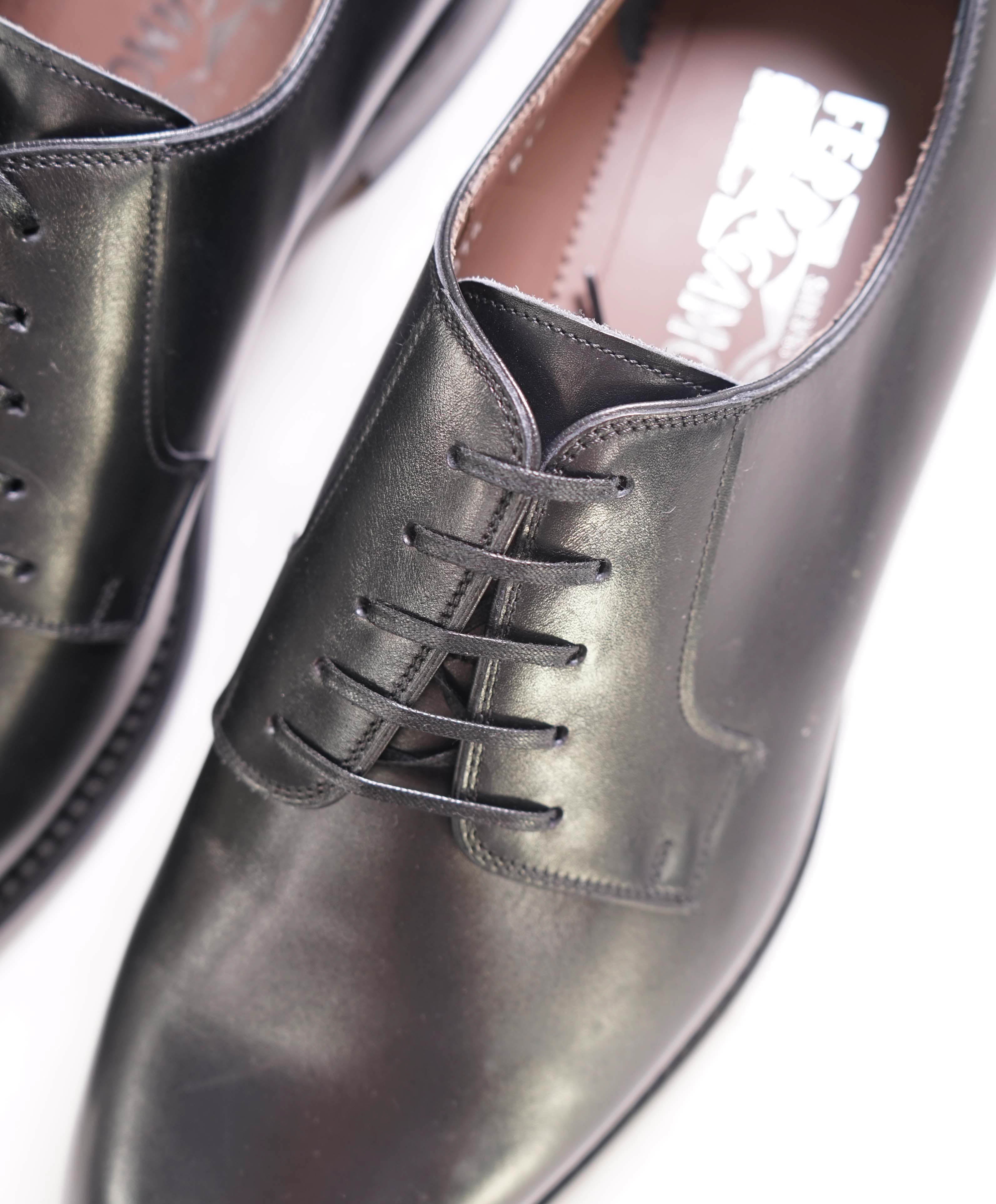 $895 SALVATORE FERRAGAMO - Black Leather Smooth Vamp Lace-Up Oxford - 10.5