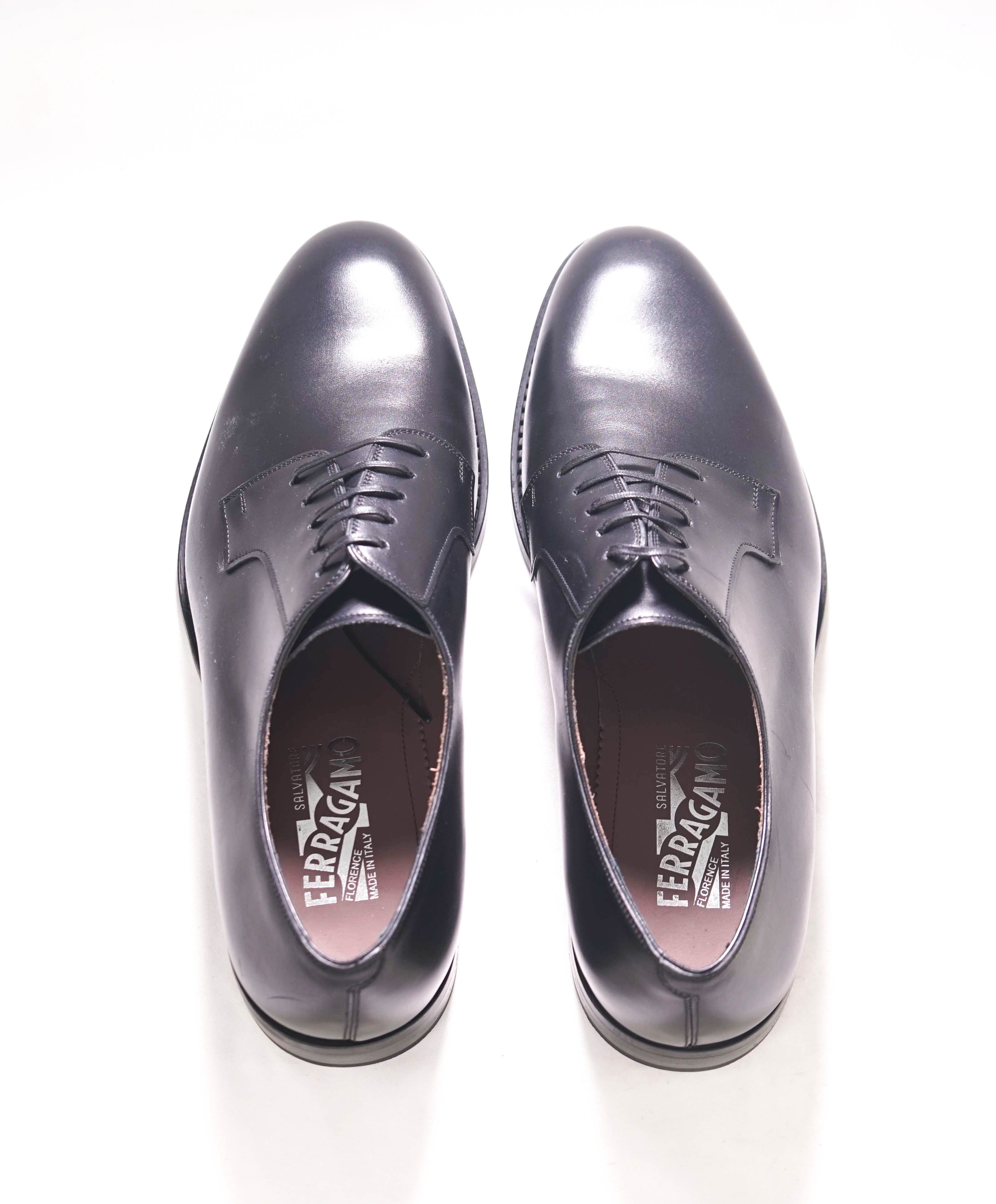 $895 SALVATORE FERRAGAMO - Black Leather Smooth Vamp Lace-Up Oxford - 10.5