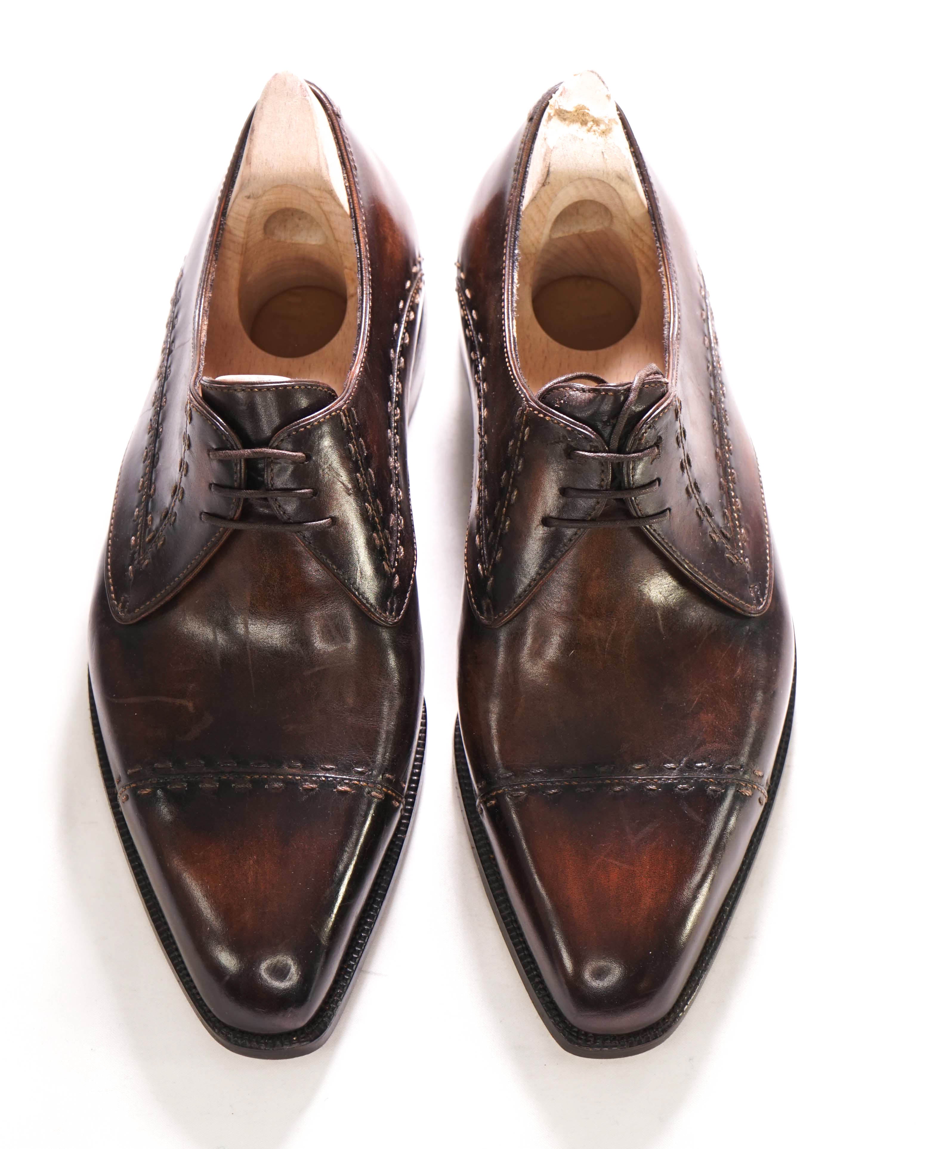 $2,480 BERLUTI PARIS- Custom Brown Patina Leather & Norwegian Detail - 9 US