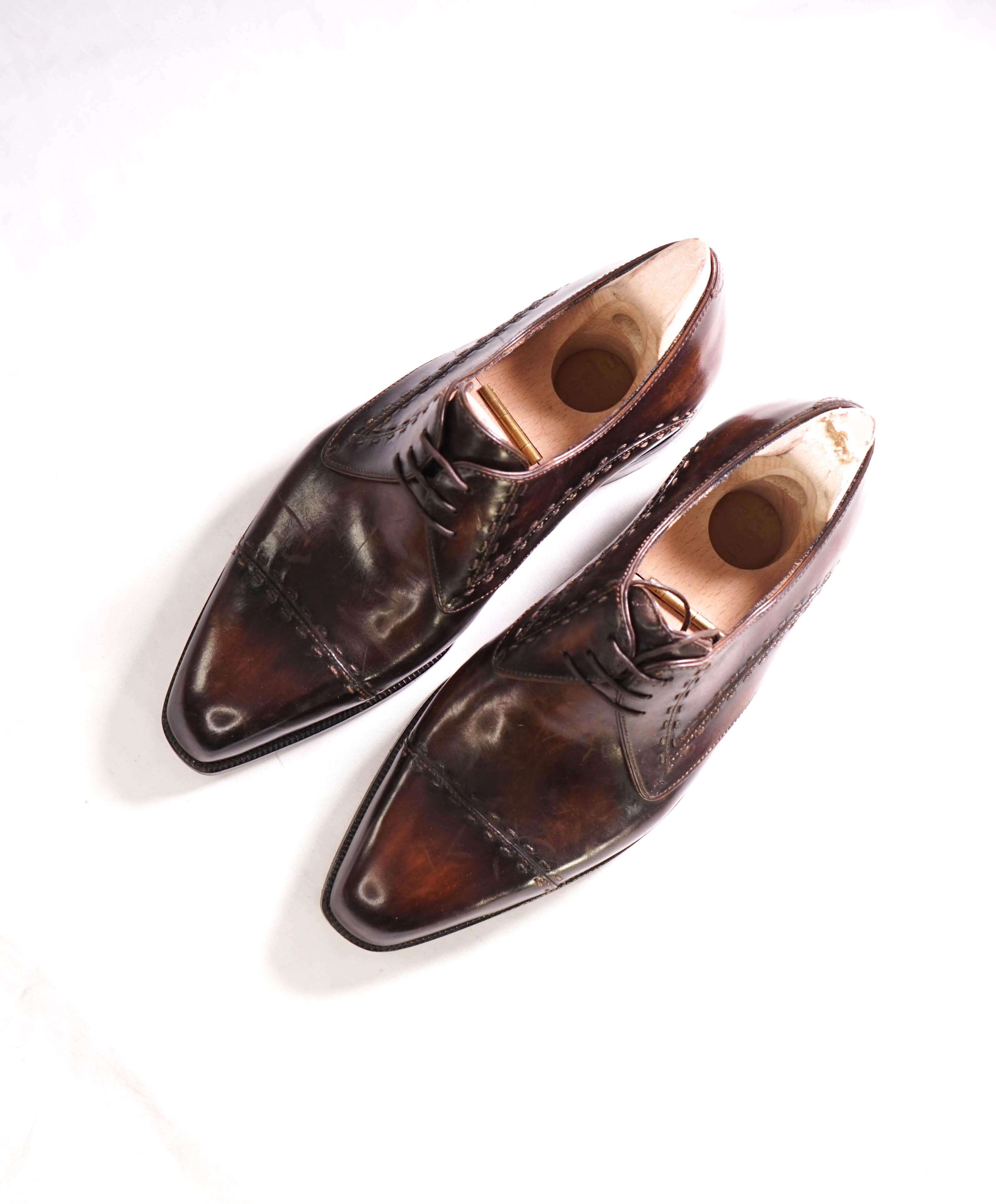 $2,480 BERLUTI PARIS- Custom Brown Patina Leather & Norwegian Detail - 9 US