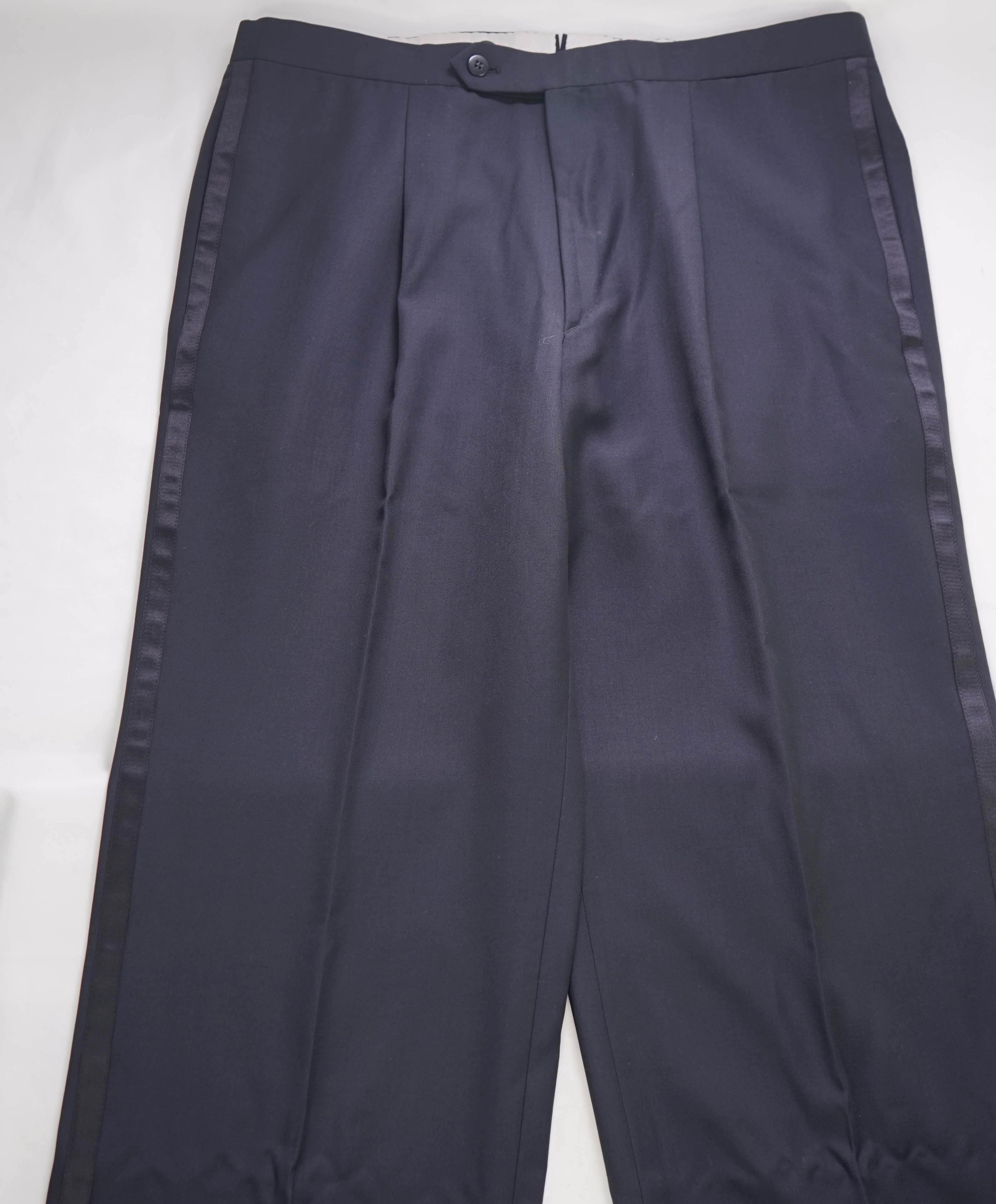$1,250 BRIONI - Navy Wool TUXEDO SIDE STRIPE Dinner Dress Pants- 35W