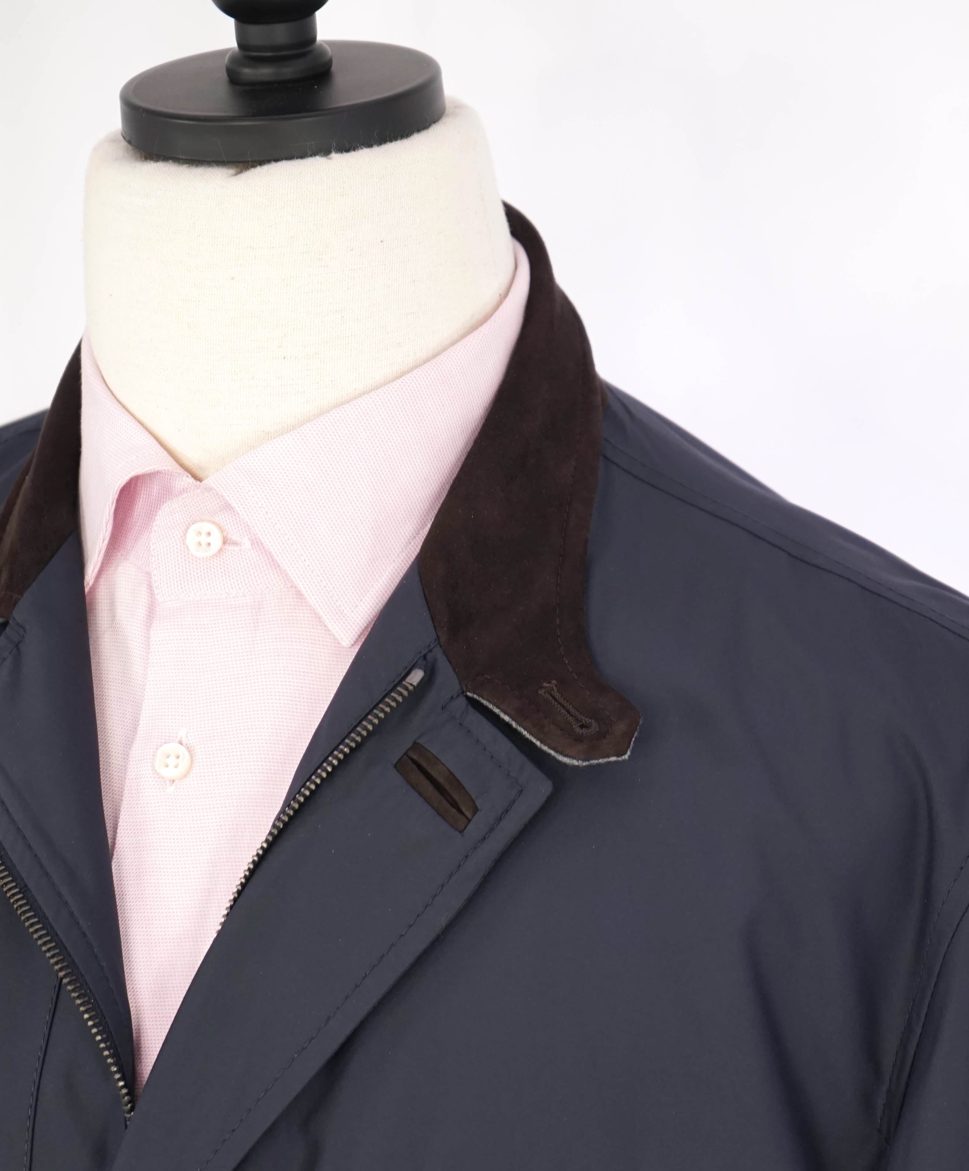 $2,295 ERMENEGILDO ZEGNA - Blue Suede Detail Light (Waterproof) Coat - 46R (XXL)