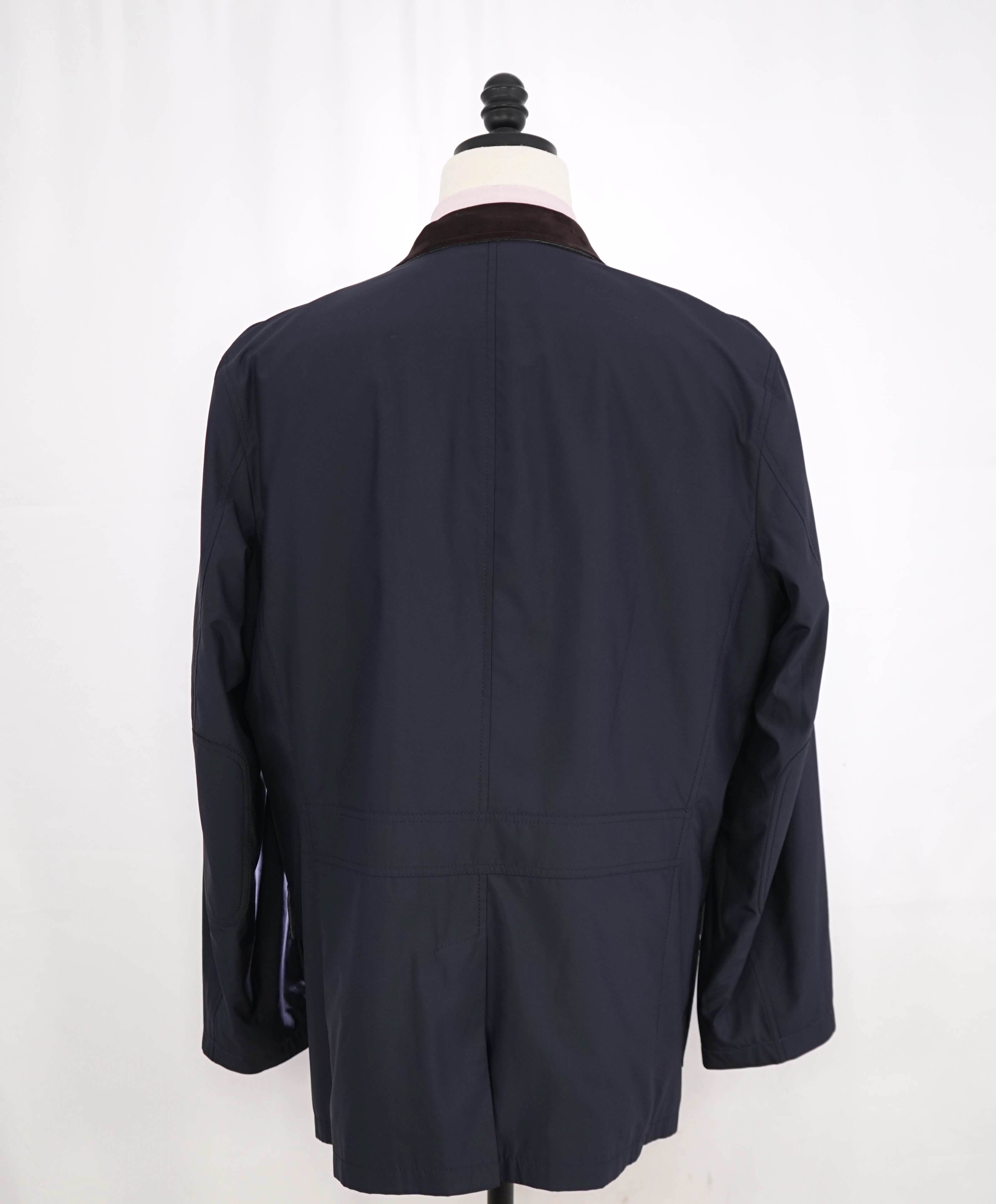 $2,295 ERMENEGILDO ZEGNA - Blue Suede Detail Light (Waterproof) Coat - 46R (XXL)