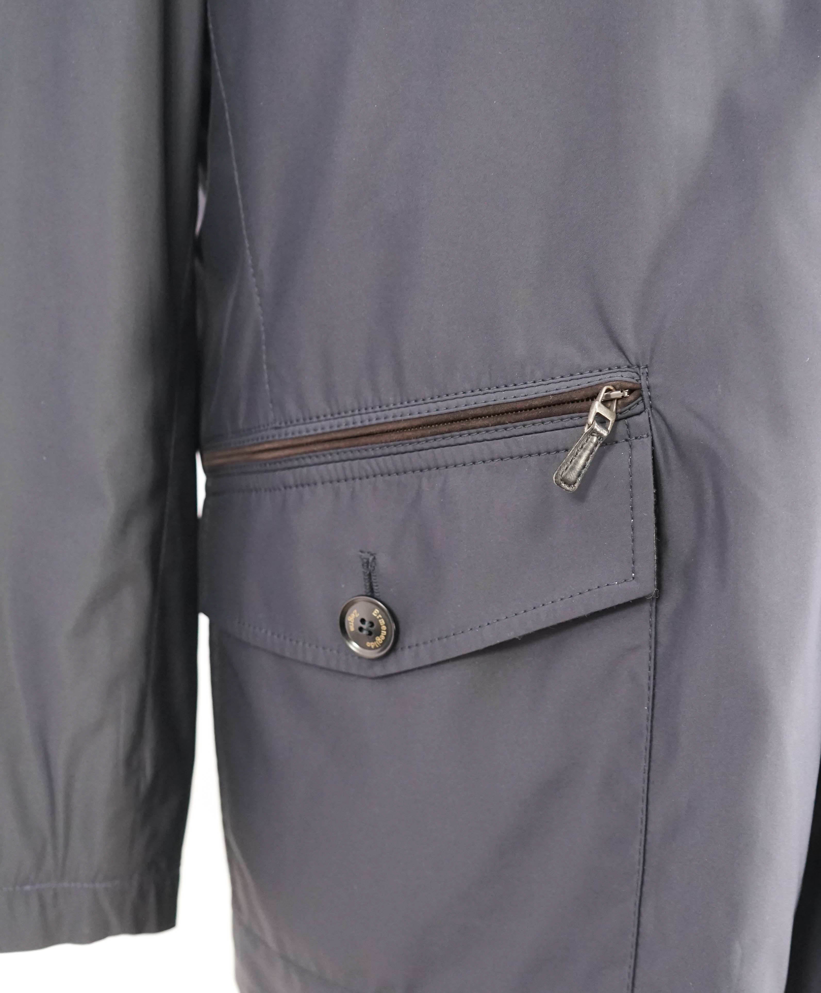 $2,295 ERMENEGILDO ZEGNA - Blue Suede Detail Light (Waterproof) Coat - 46R (XXL)
