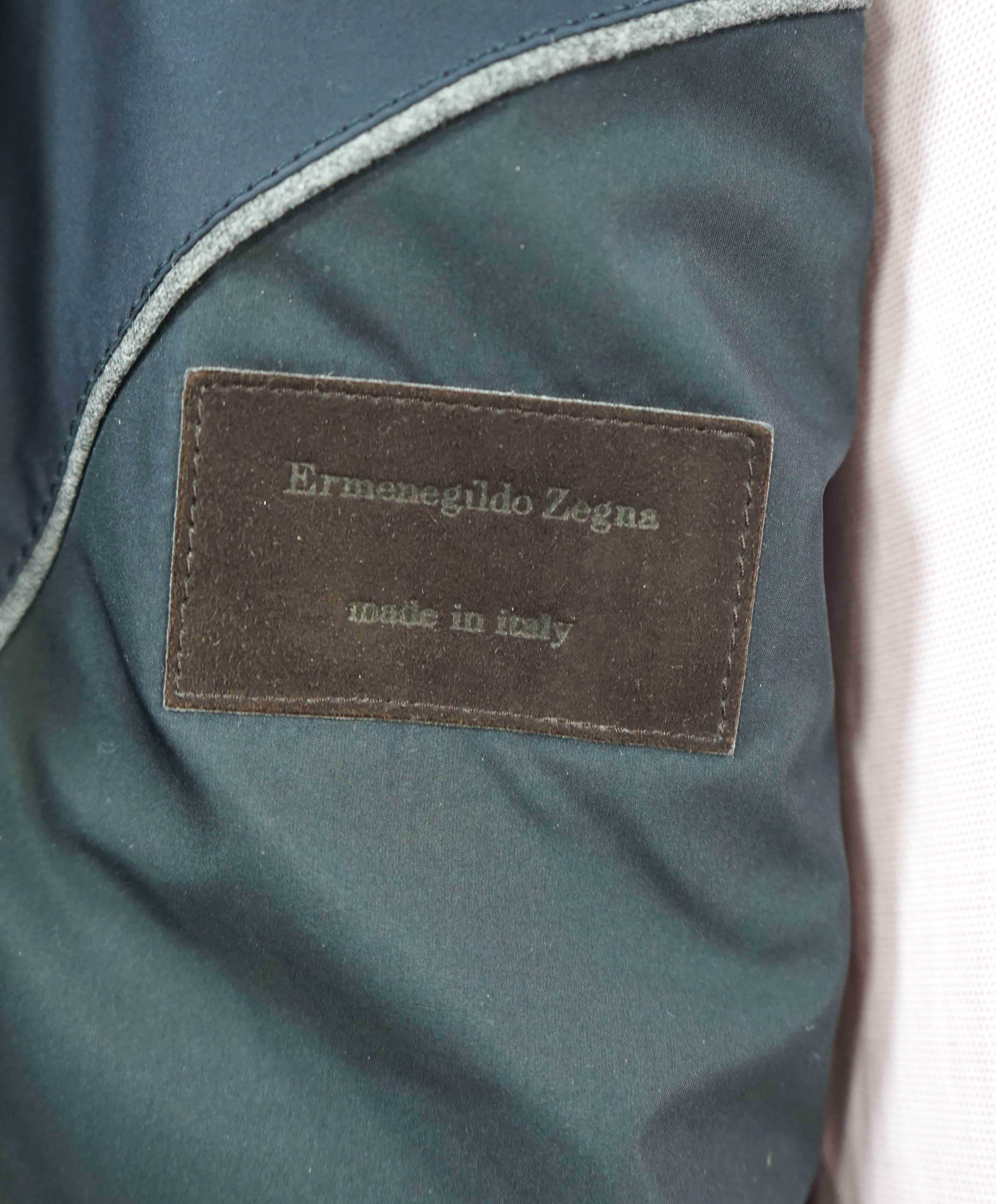 $2,295 ERMENEGILDO ZEGNA - Blue Suede Detail Light (Waterproof) Coat - 46R (XXL)
