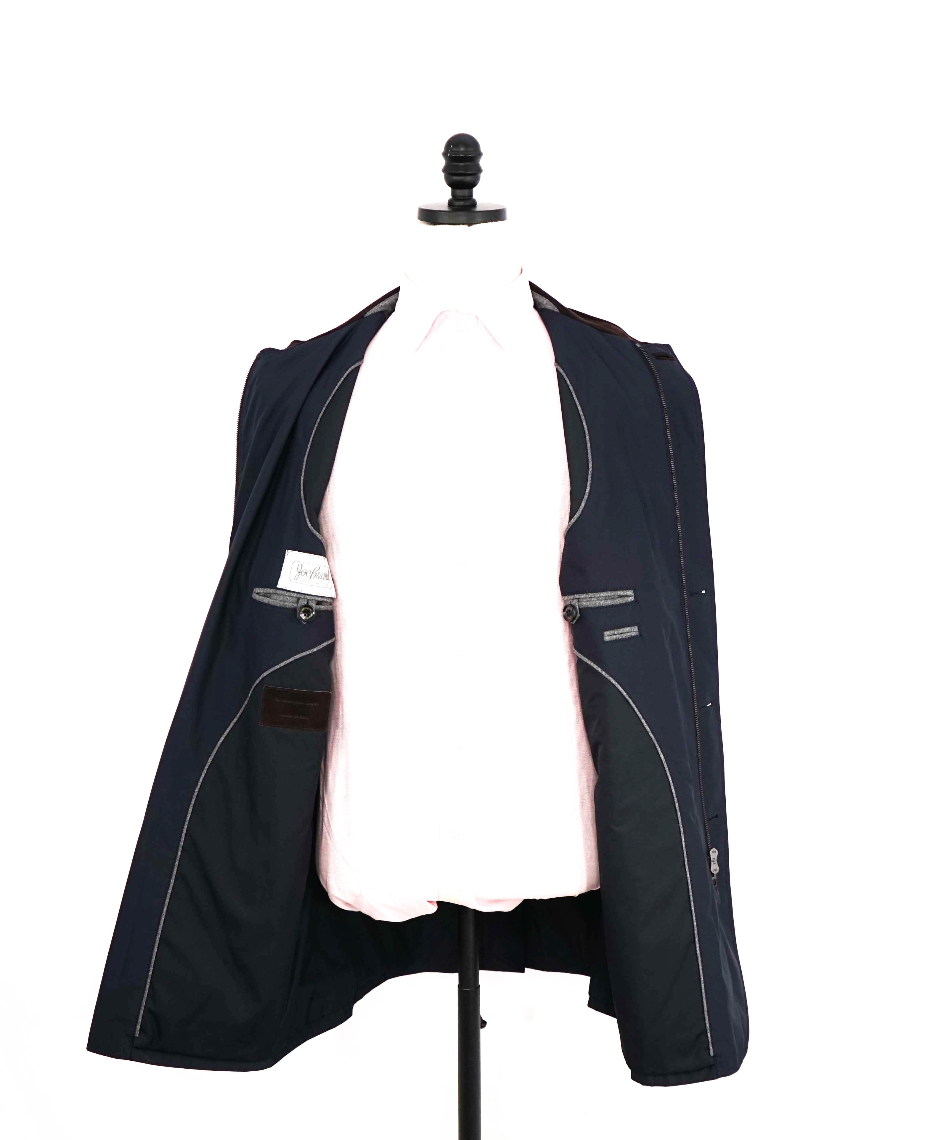 $2,295 ERMENEGILDO ZEGNA - Blue Suede Detail Light (Waterproof) Coat - 46R (XXL)