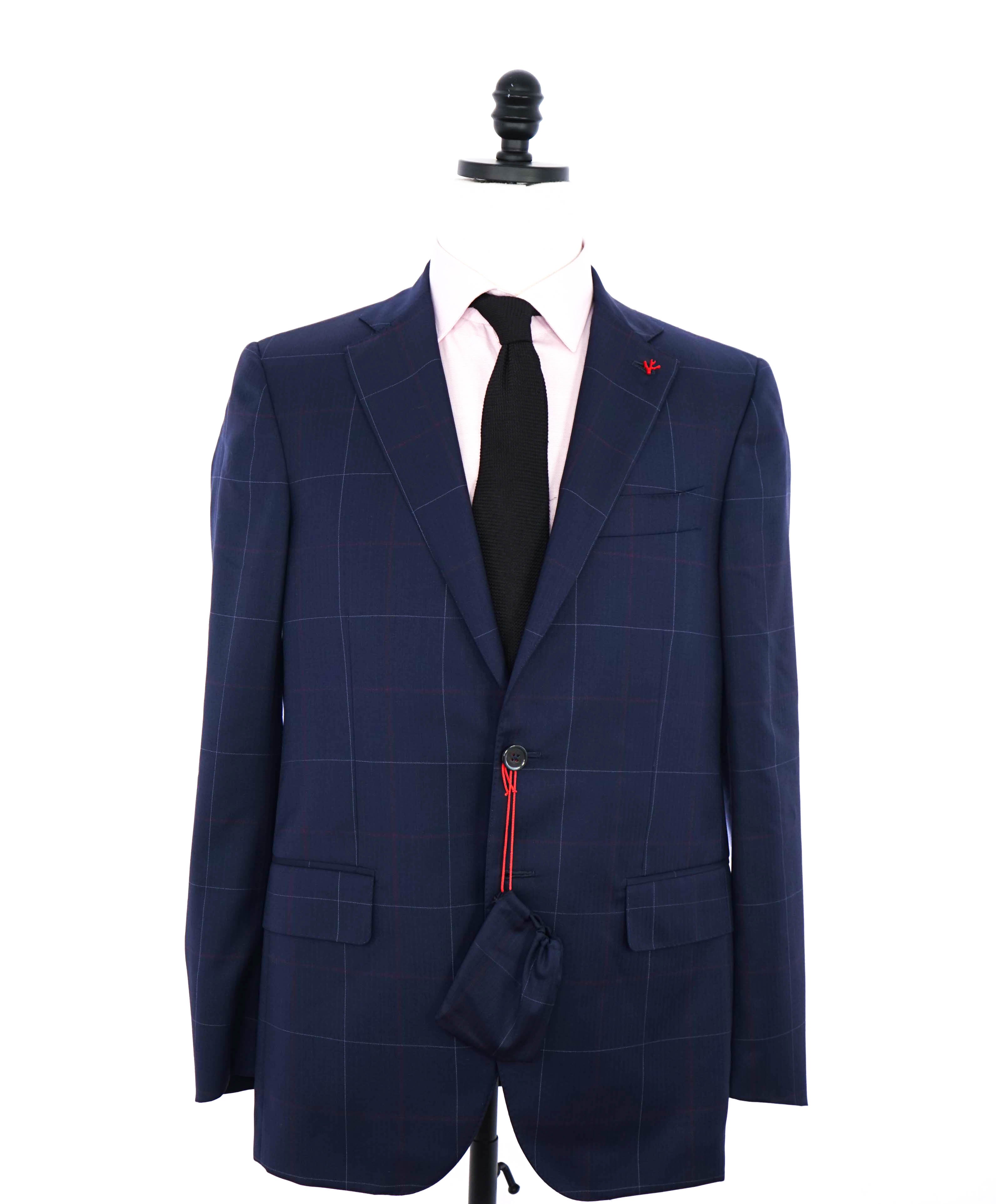 $4,250 ISAIA - Navy/Red Check *CLOSET STAPLE* Coral Pin Suit - 40R