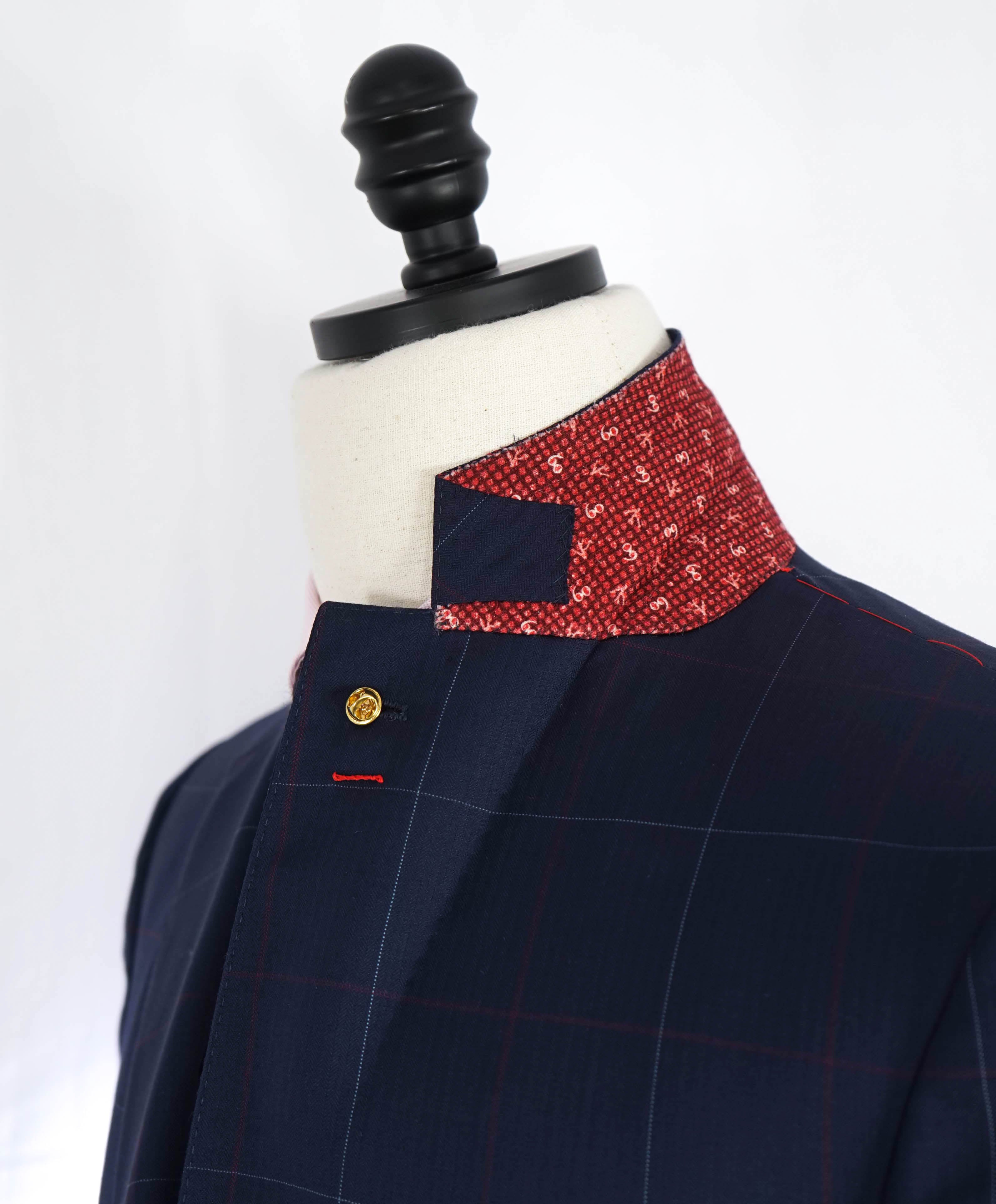 $4,250 ISAIA - Navy/Red Check *CLOSET STAPLE* Coral Pin Suit - 40R