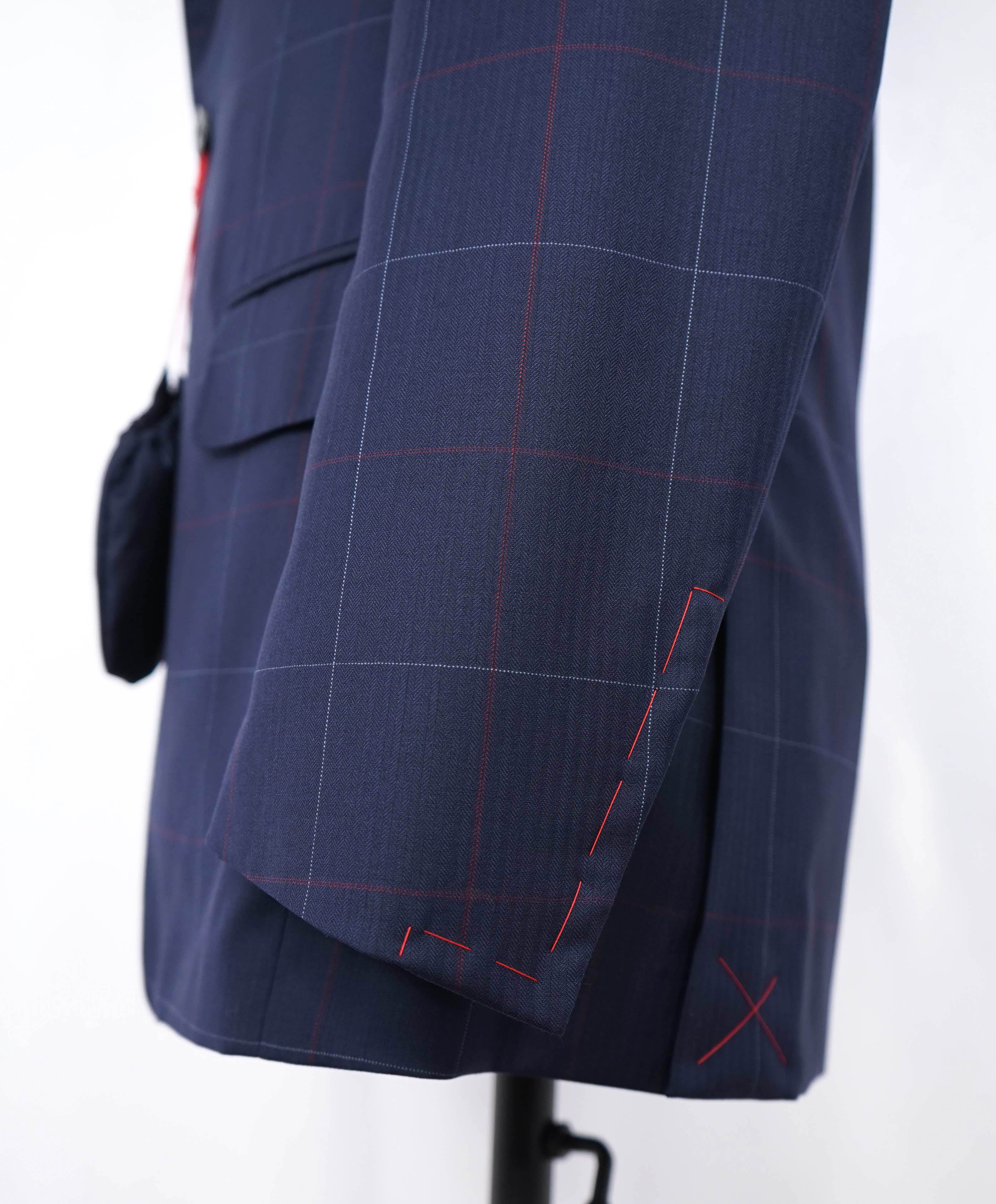 $4,250 ISAIA - Navy/Red Check *CLOSET STAPLE* Coral Pin Suit - 40R