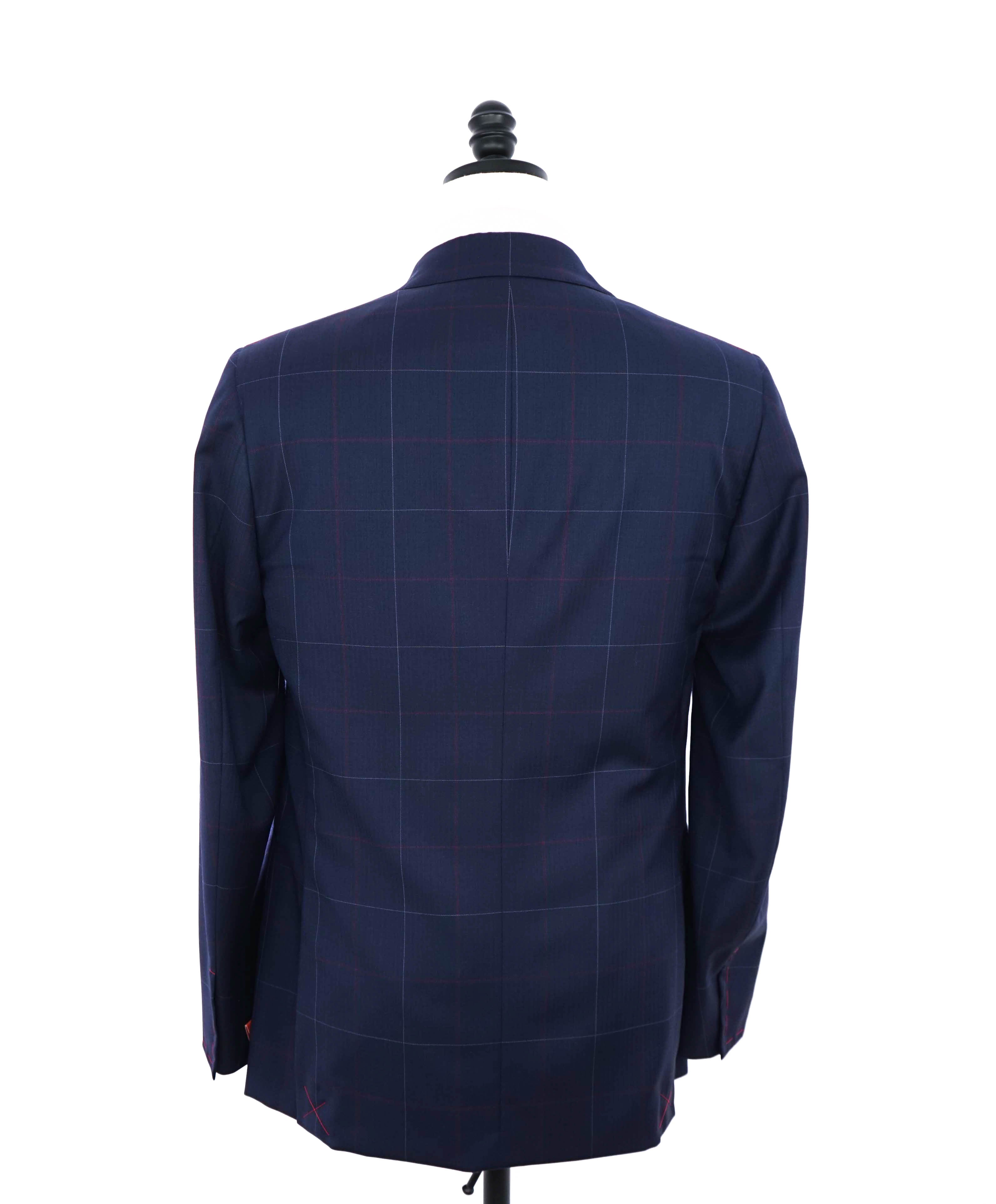 $4,250 ISAIA - Navy/Red Check *CLOSET STAPLE* Coral Pin Suit - 40R