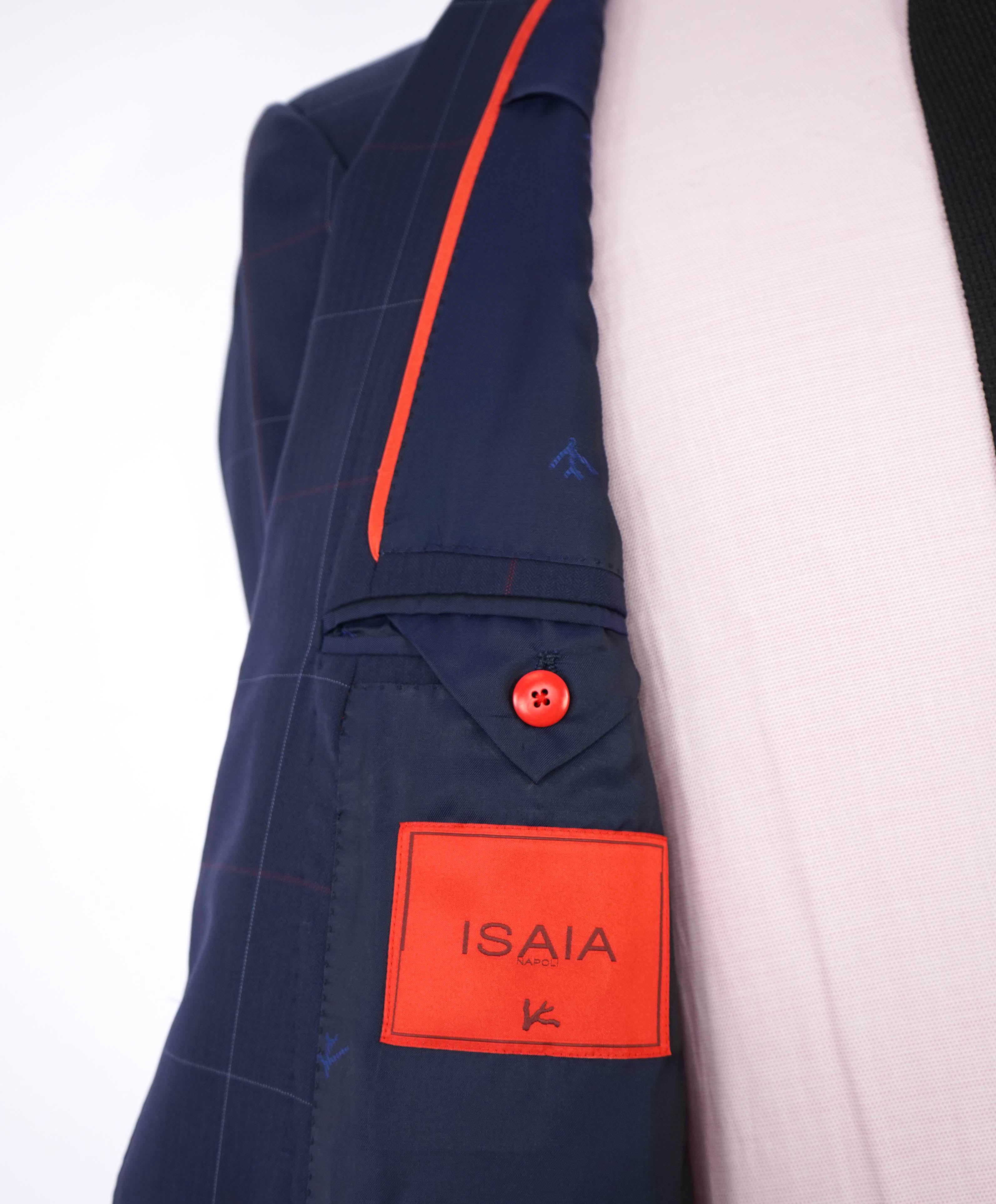 $4,250 ISAIA - Navy/Red Check *CLOSET STAPLE* Coral Pin Suit - 40R