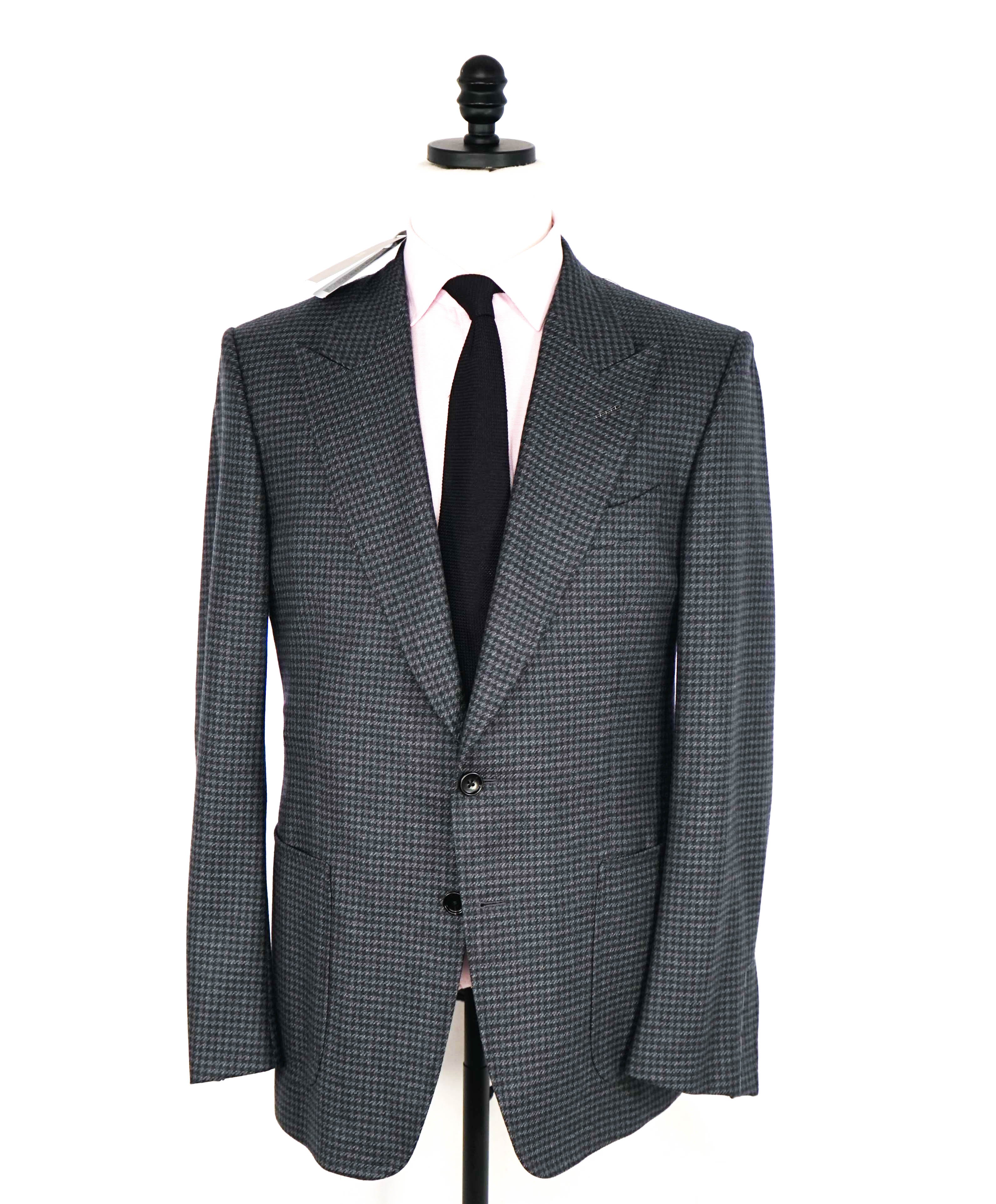 $4,070 TOM FORD - "SHELTON" Houndstooth Gray Patch Pocket Blazer Jacket - 42R