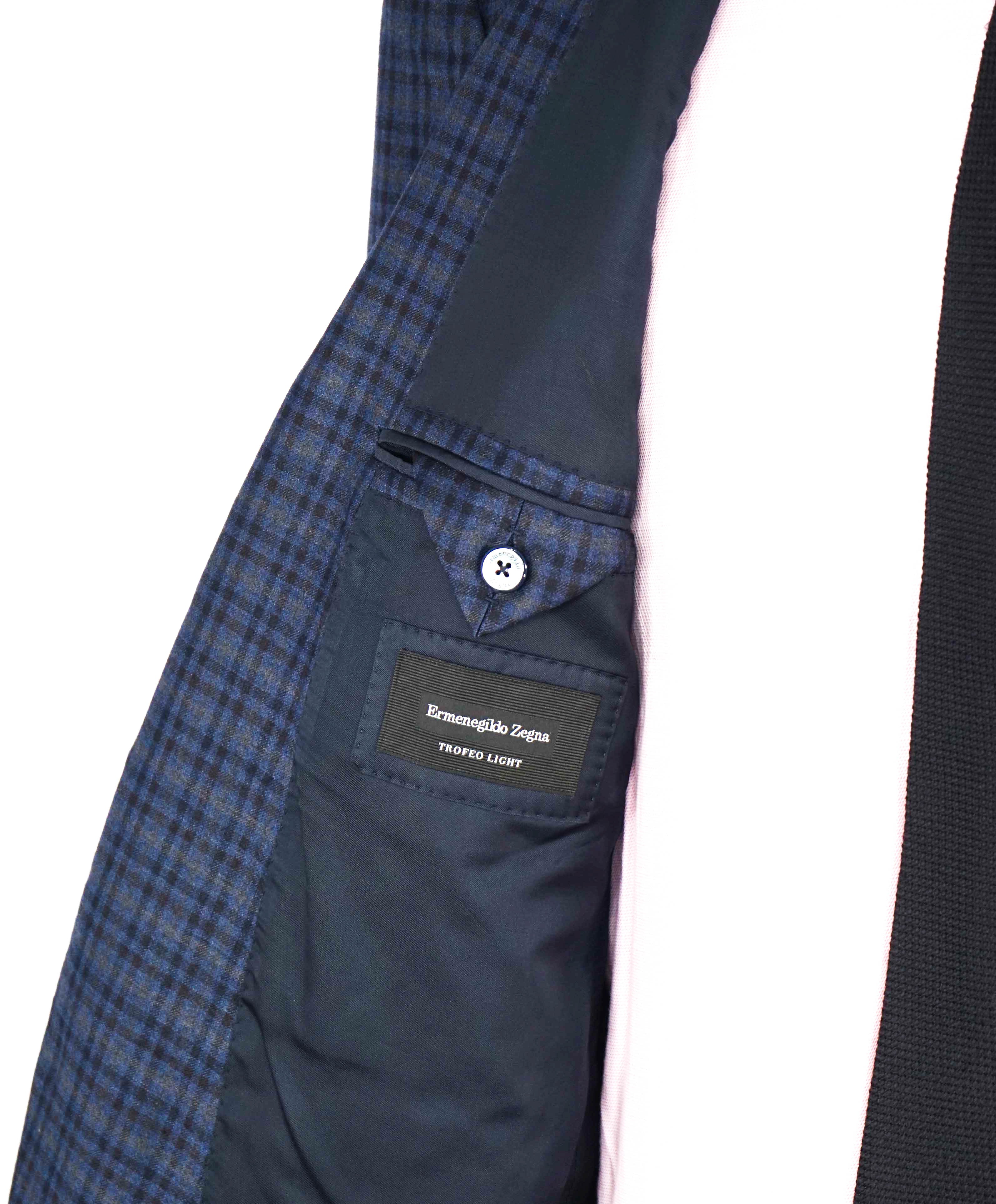 $3,290 ERMENEGILDO ZEGNA- “TORFEO LIGHT” Blue Check Plaid Blazer- 42R