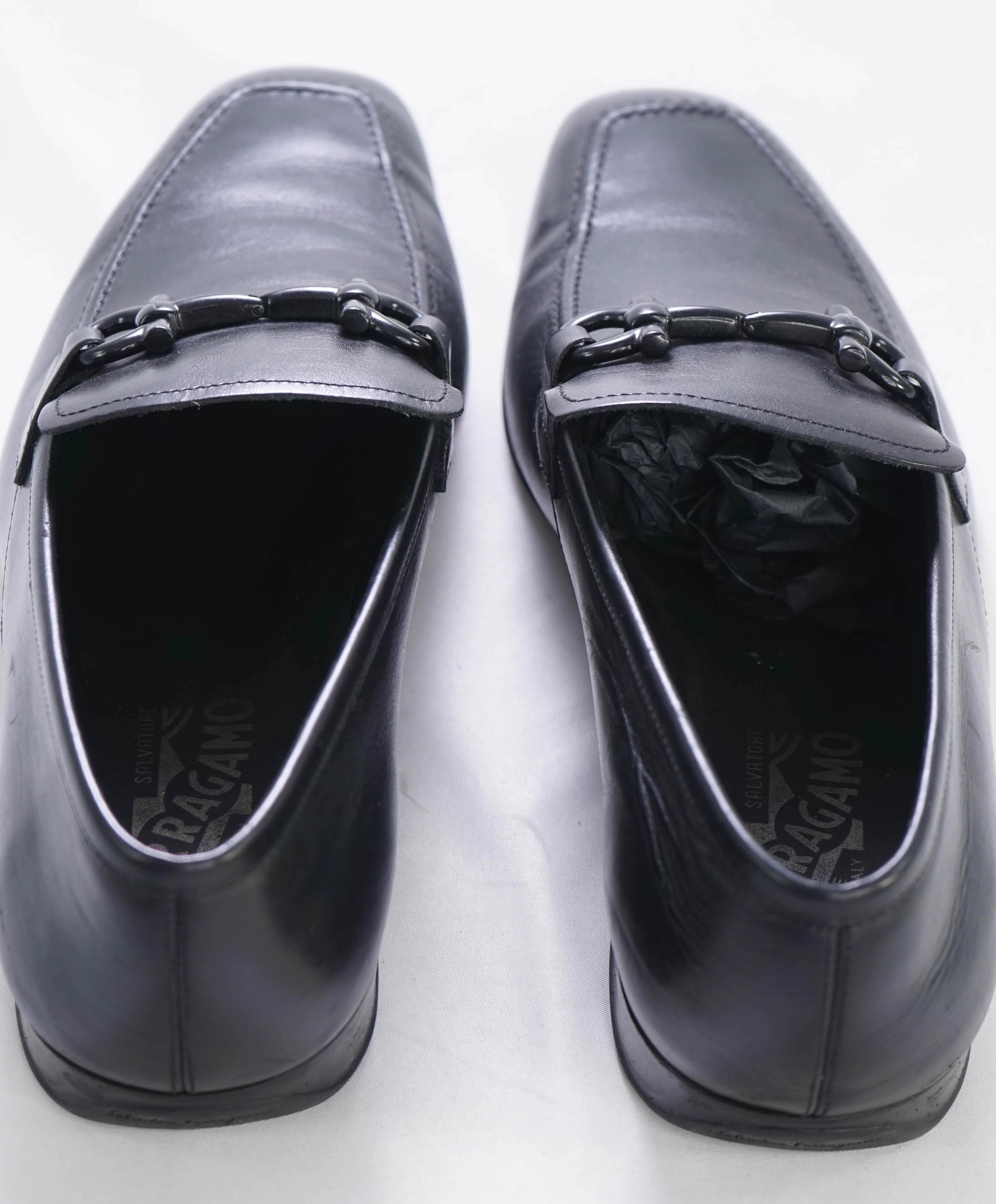 $700 SALVATORE FERRAGAMO - Black On Black Gancini Leather Loafer- 11 EE
