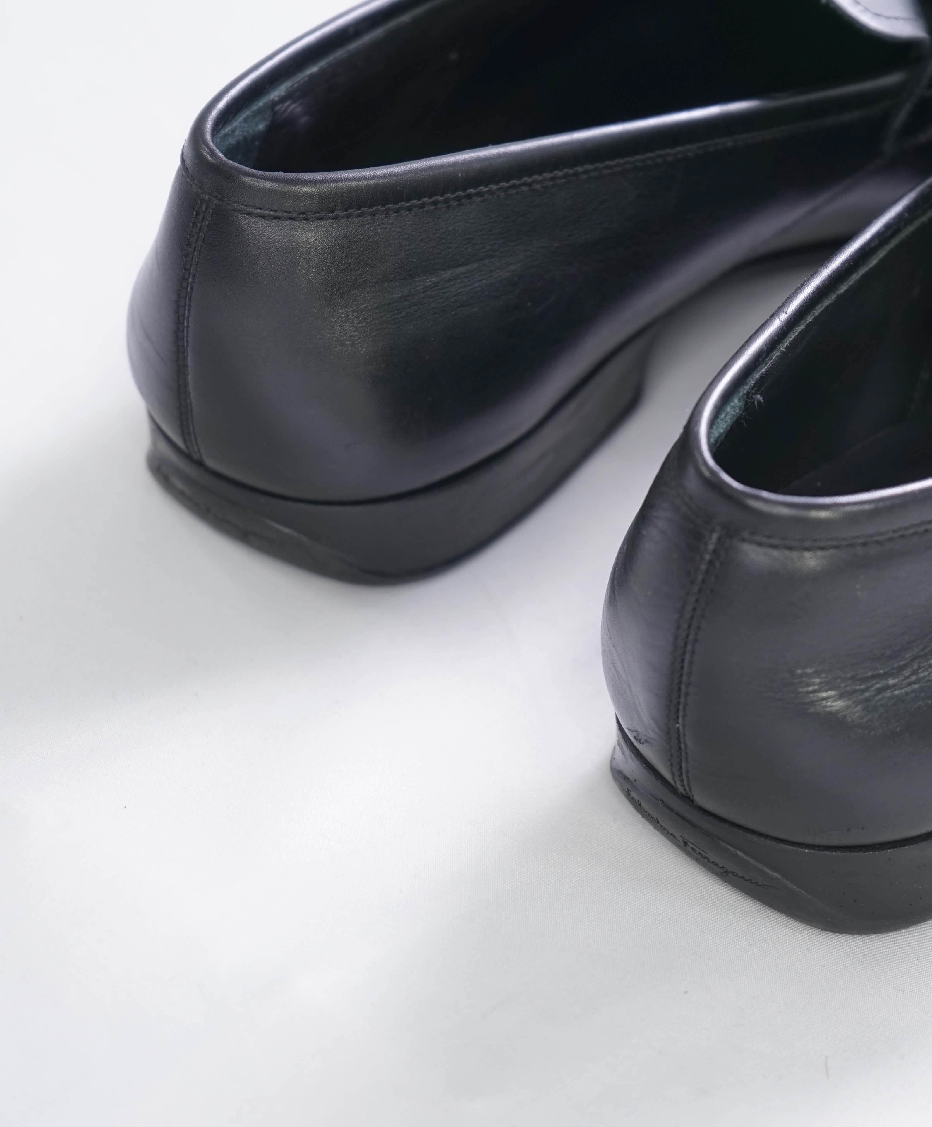 $700 SALVATORE FERRAGAMO - Black On Black Gancini Leather Loafer- 11 EE
