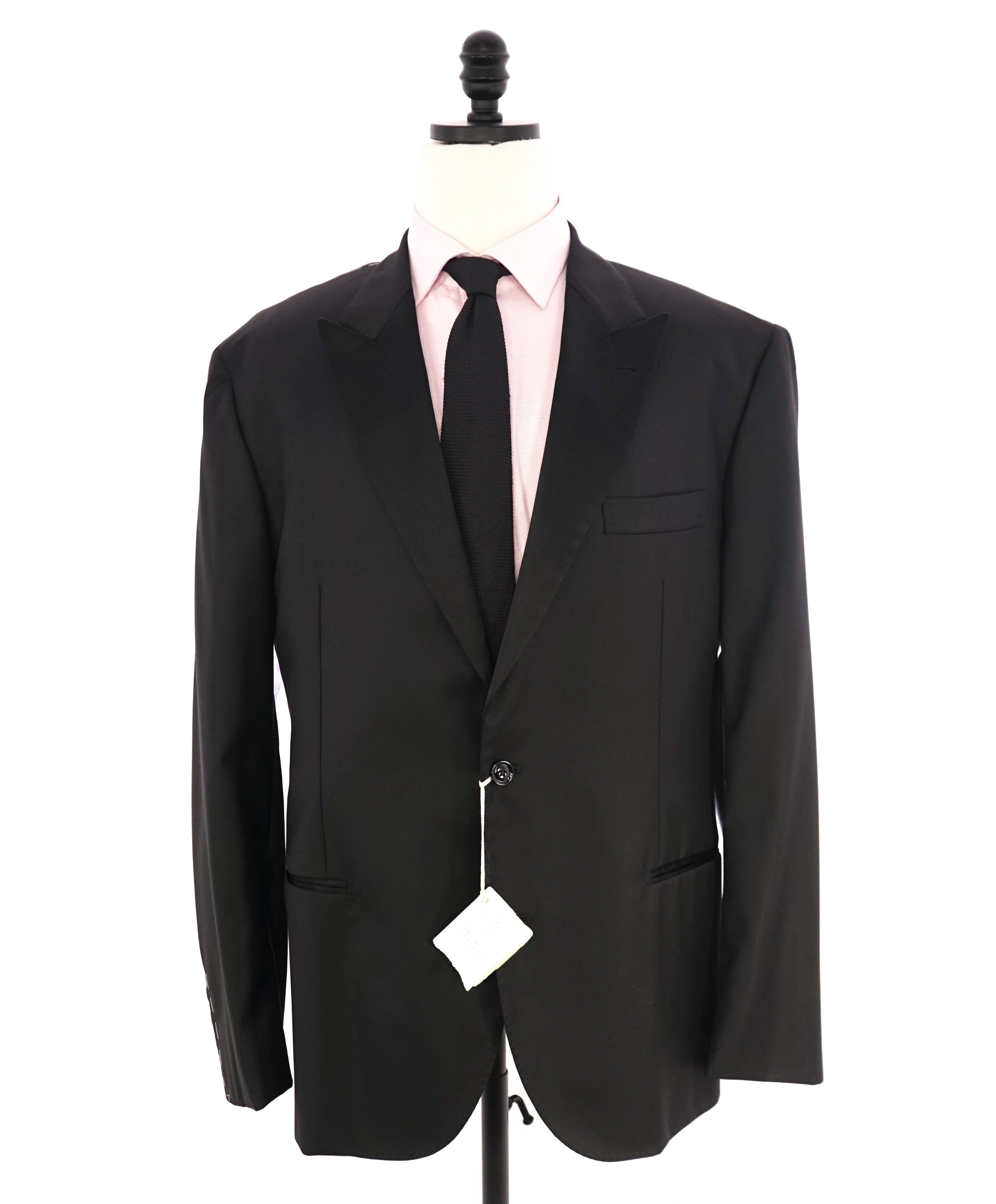 $5,995 BRUNELLO CUCINELLI - Black On Black Wide Peak Lapel Tuxedo Suit - 50R