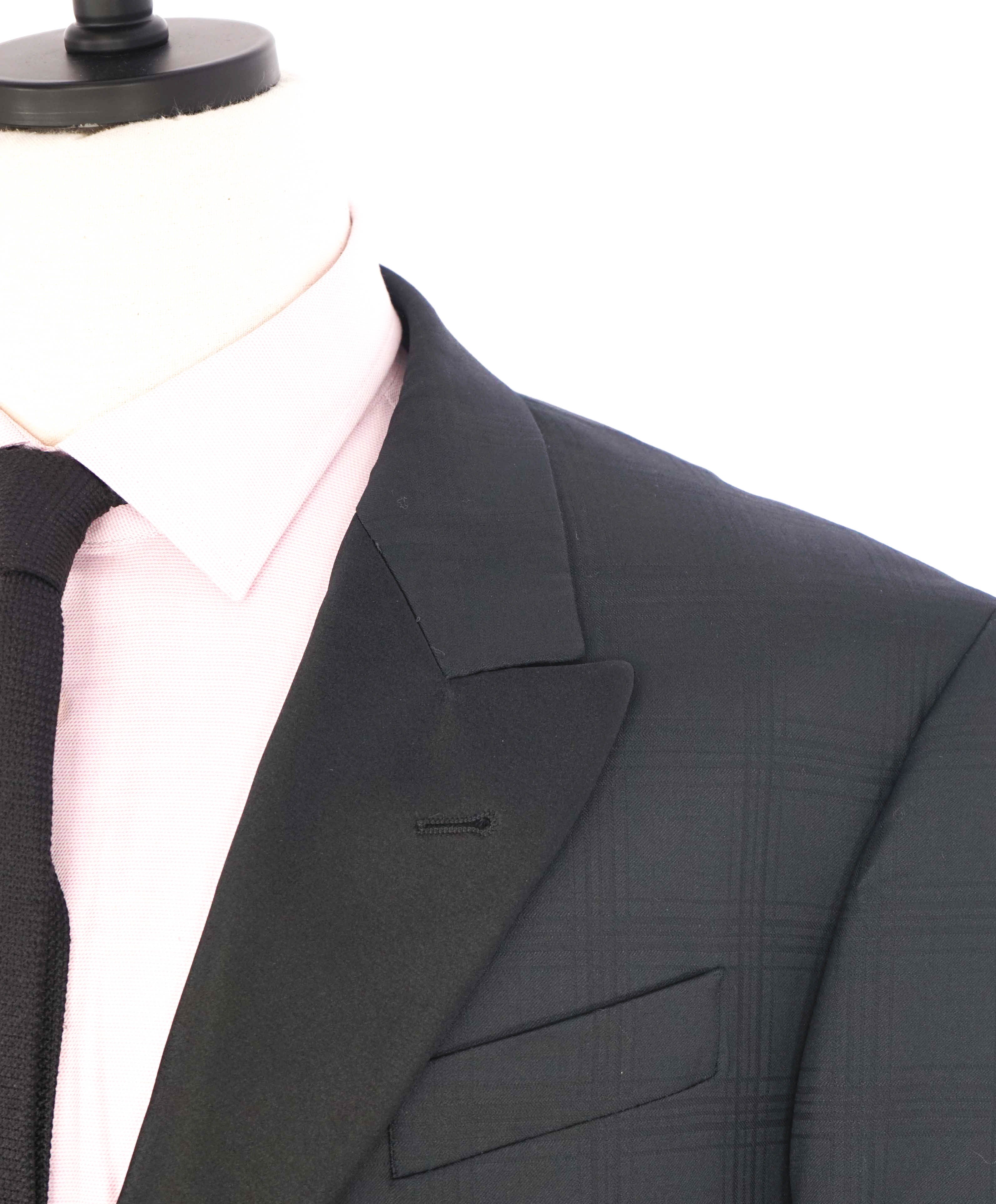 $2,095 EMPORIO ARMANI - “G LINE” CHECK 1-Btn Peak Lapel 130's Tuxedo Suit - 48R