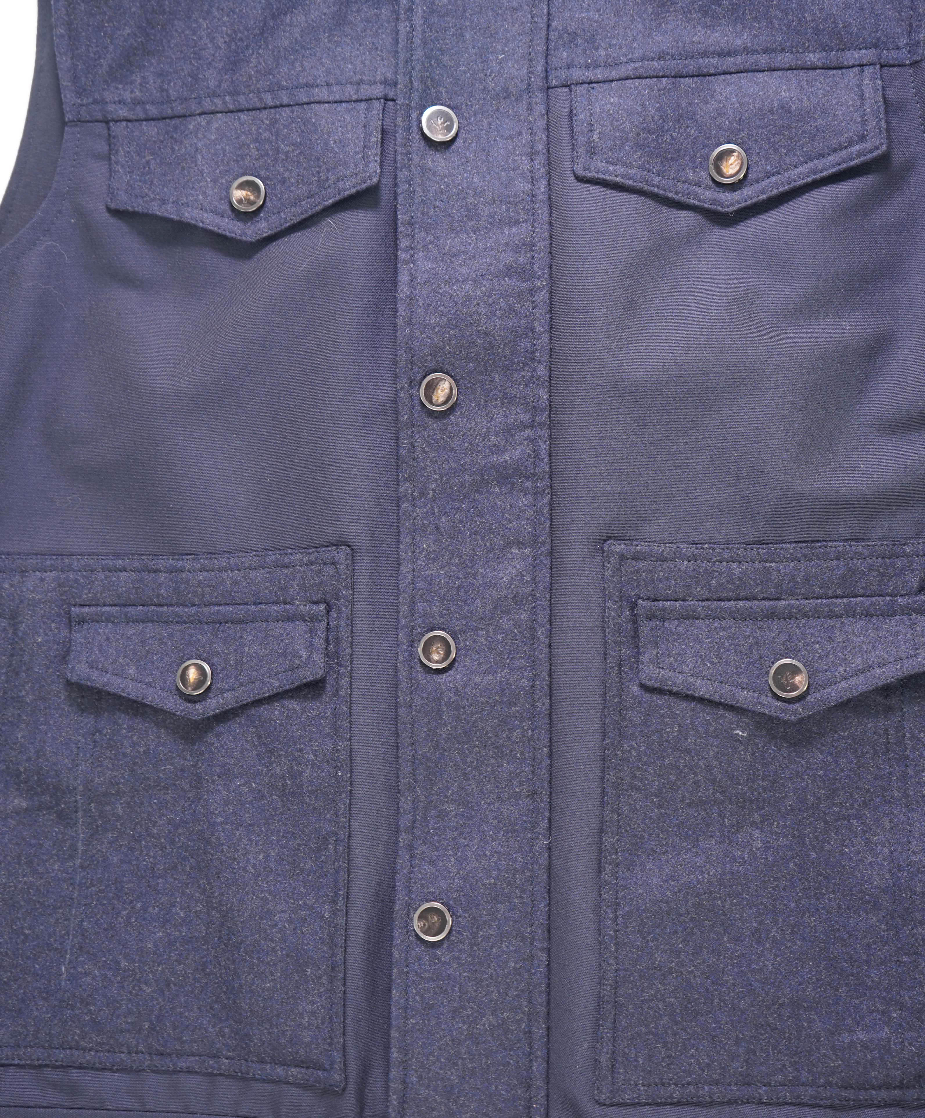 $2,000 ISAIA - Wool Navy Blue Logo Pocket Front Vest - 38R US