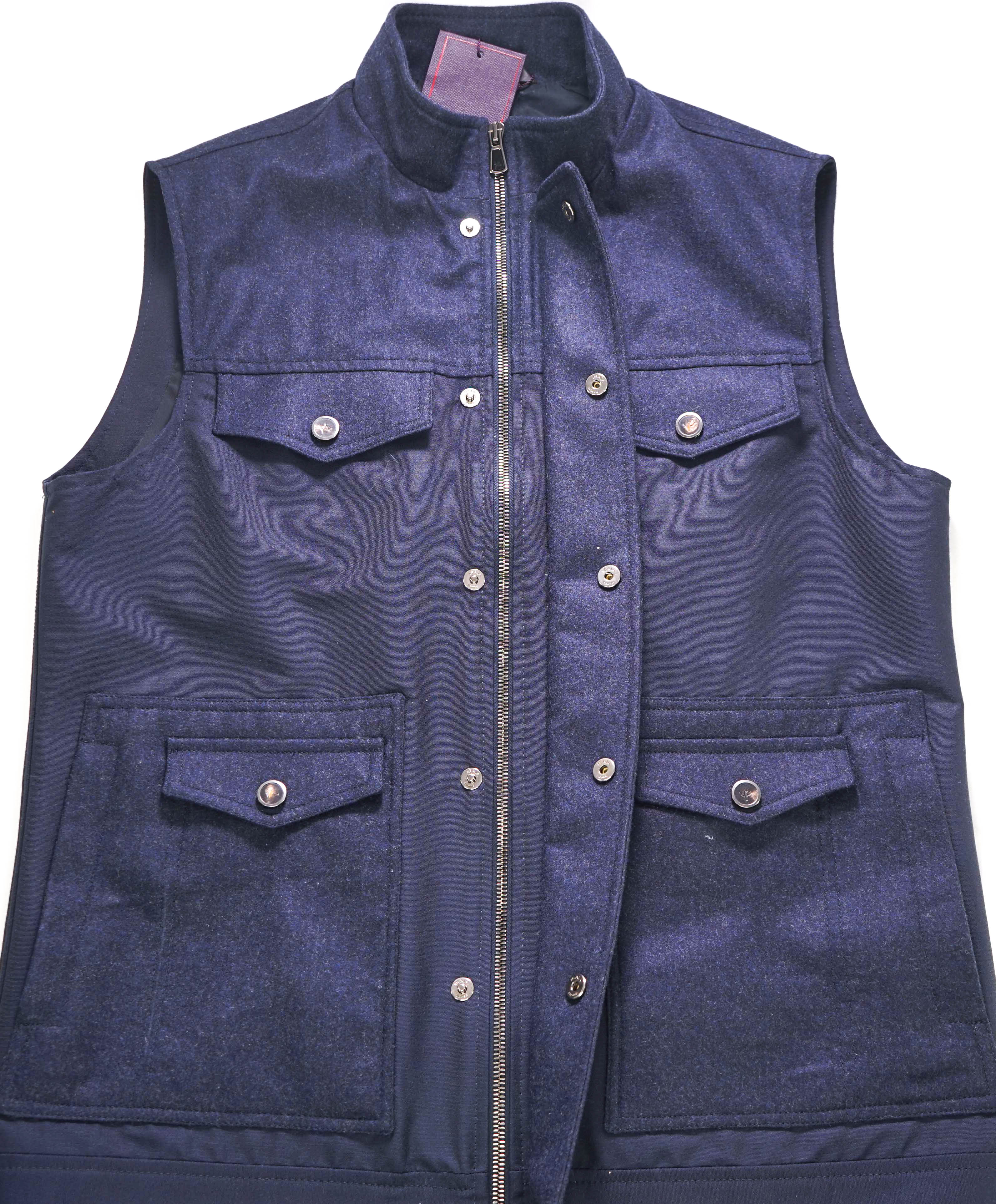 $2,000 ISAIA - Wool Navy Blue Logo Pocket Front Vest - 38R US