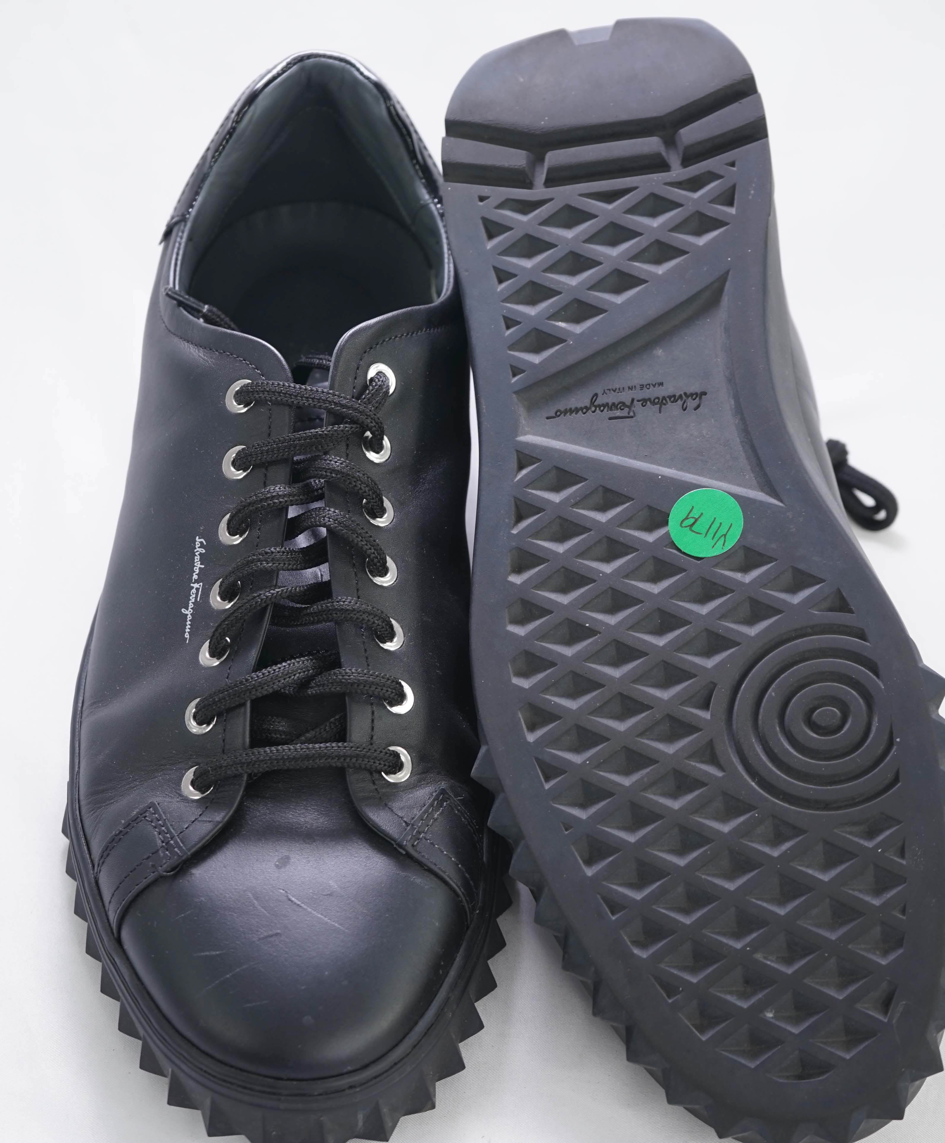 $750 SALVATORE FERRAGAMO - *Rhinoceros* Black Gancini Sneaker - 12 US