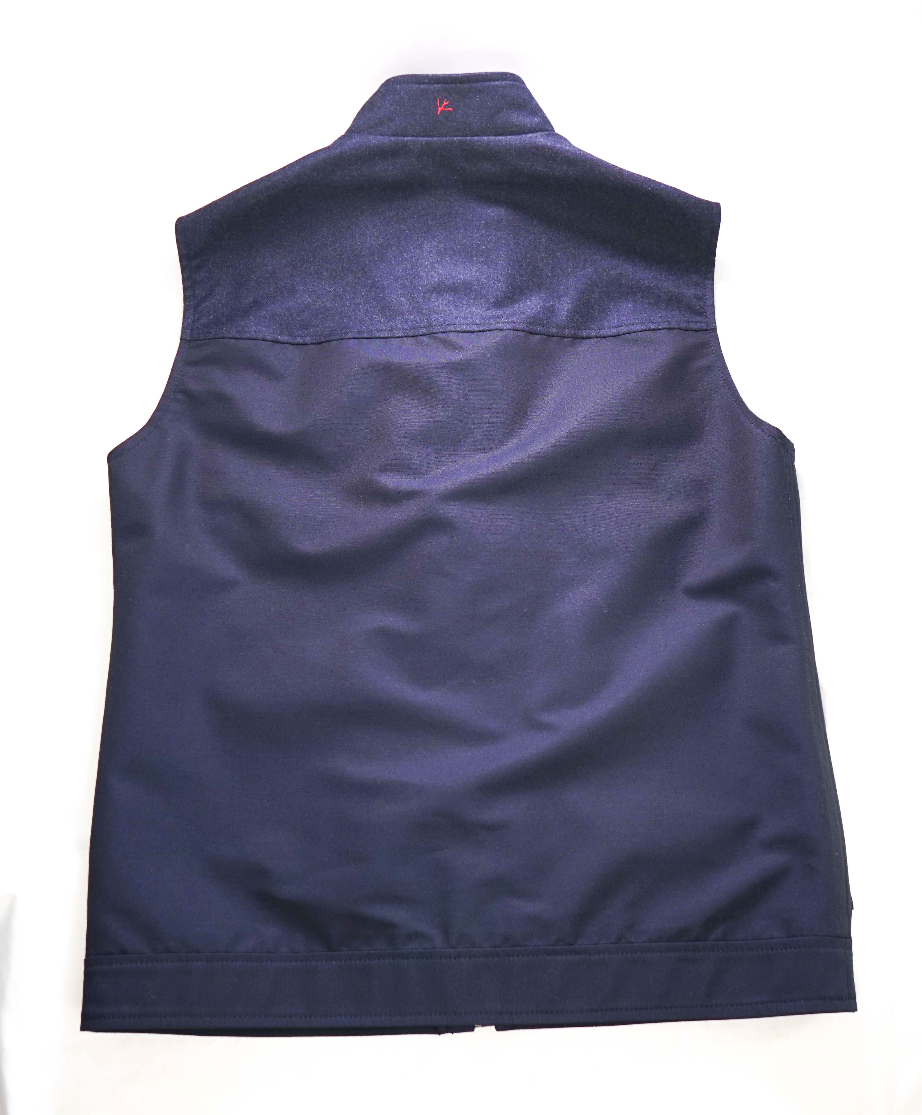 $2,000 ISAIA - Wool Navy Blue Logo Pocket Front Vest - 38R US