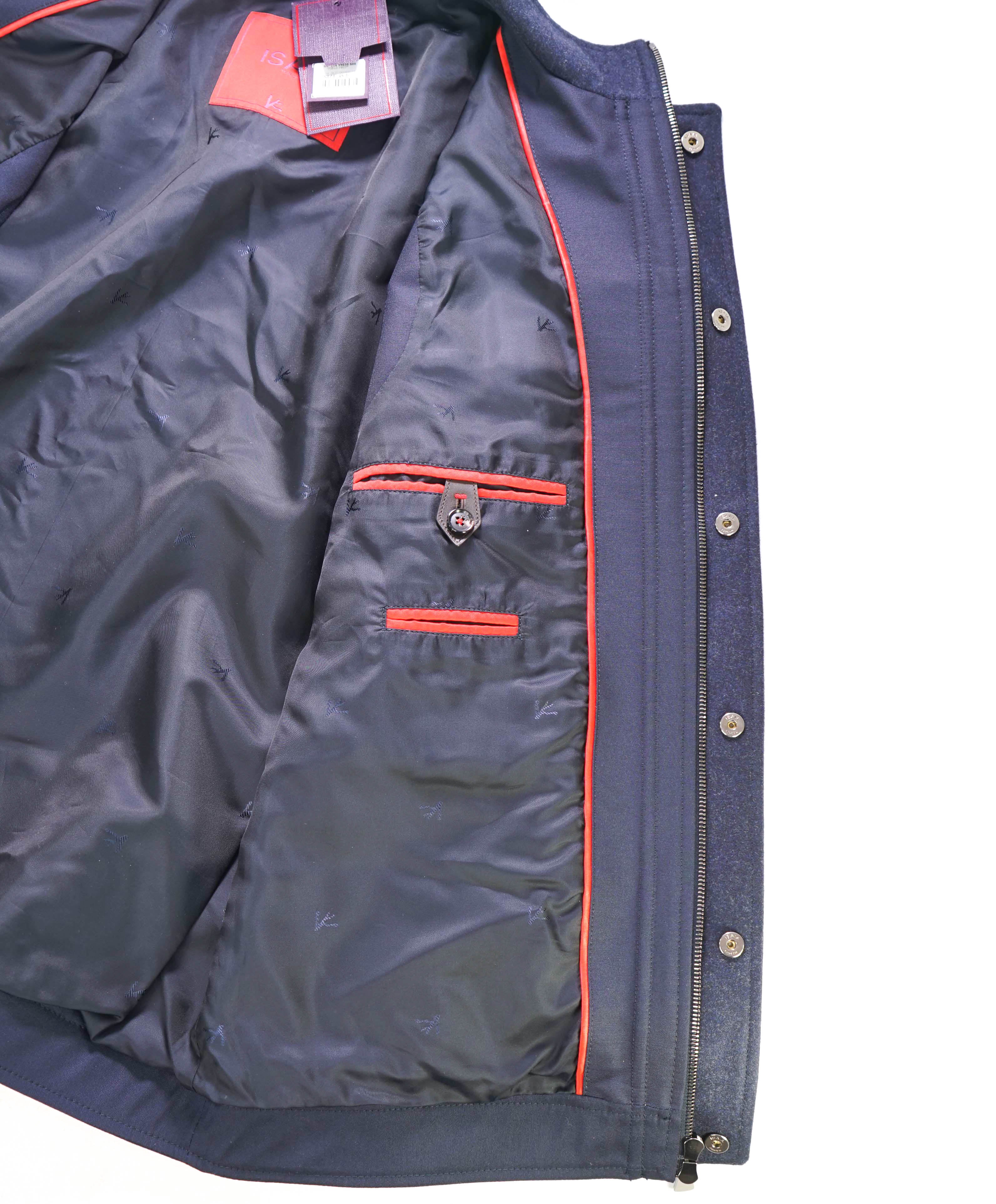 $2,000 ISAIA - Wool Navy Blue Logo Pocket Front Vest - 38R US