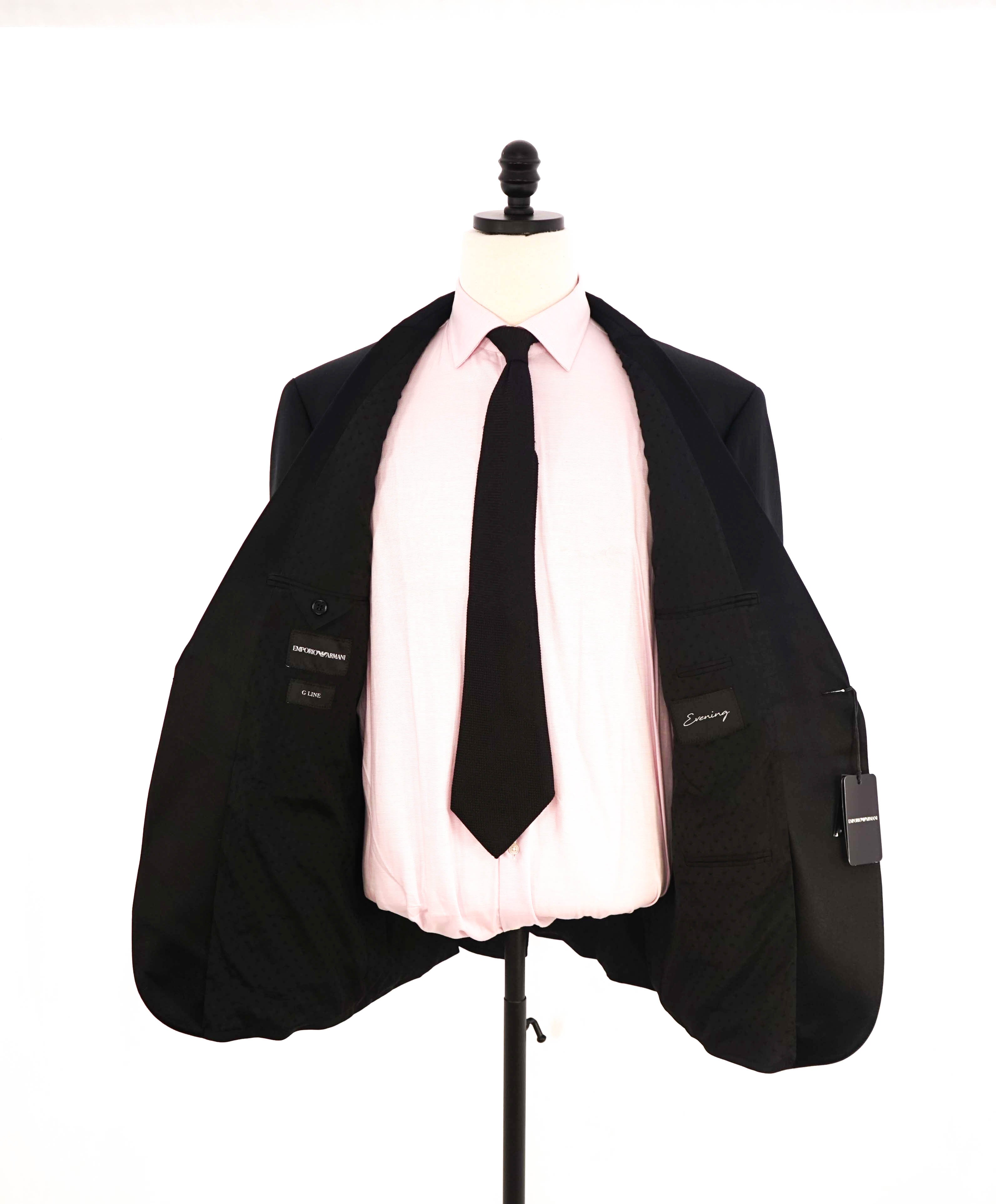 $2,095 EMPORIO ARMANI - “G LINE” CHECK 1-Btn Peak Lapel 130's Tuxedo Suit - 48R