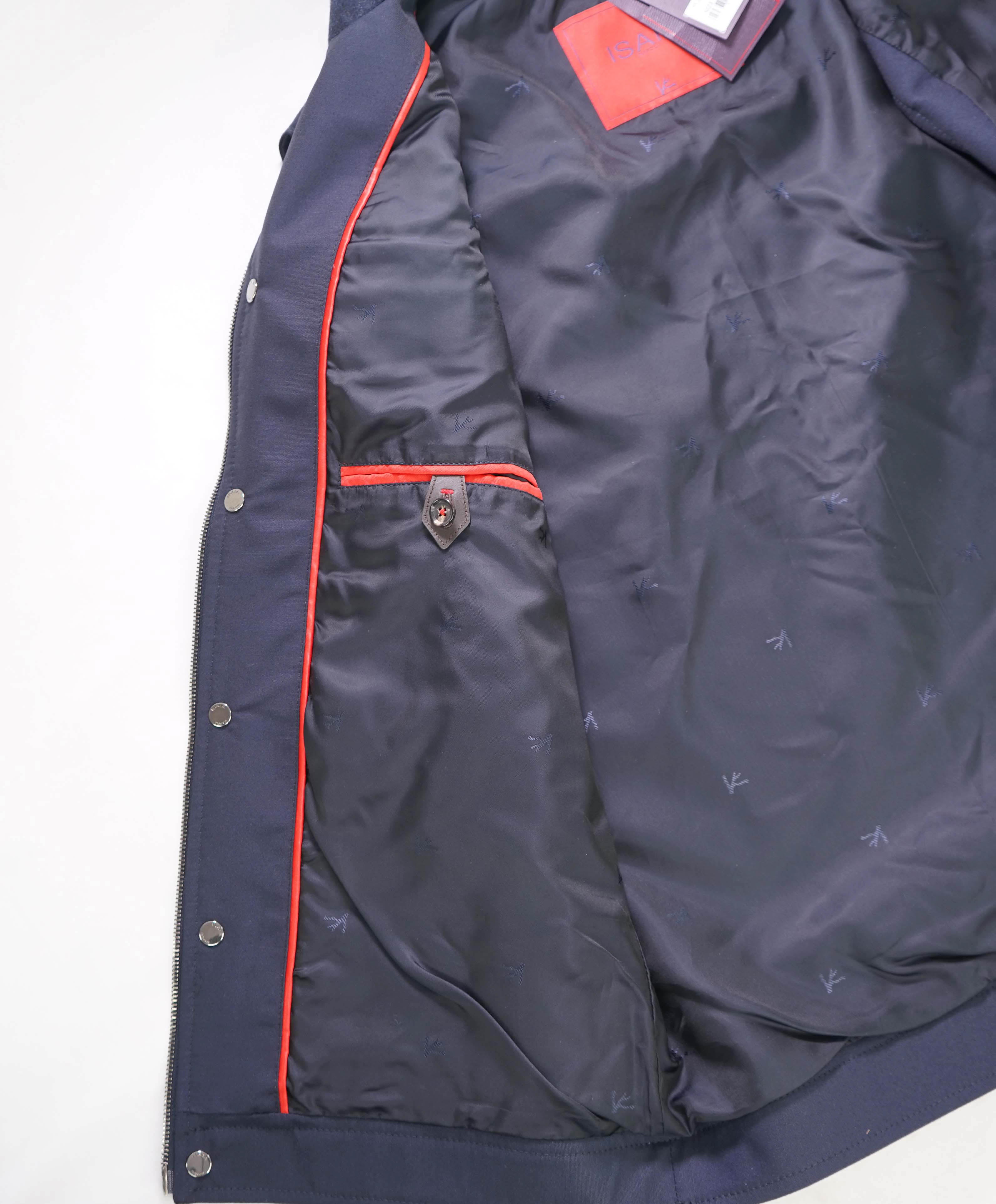 $2,000 ISAIA - Wool Navy Blue Logo Pocket Front Vest - 38R US