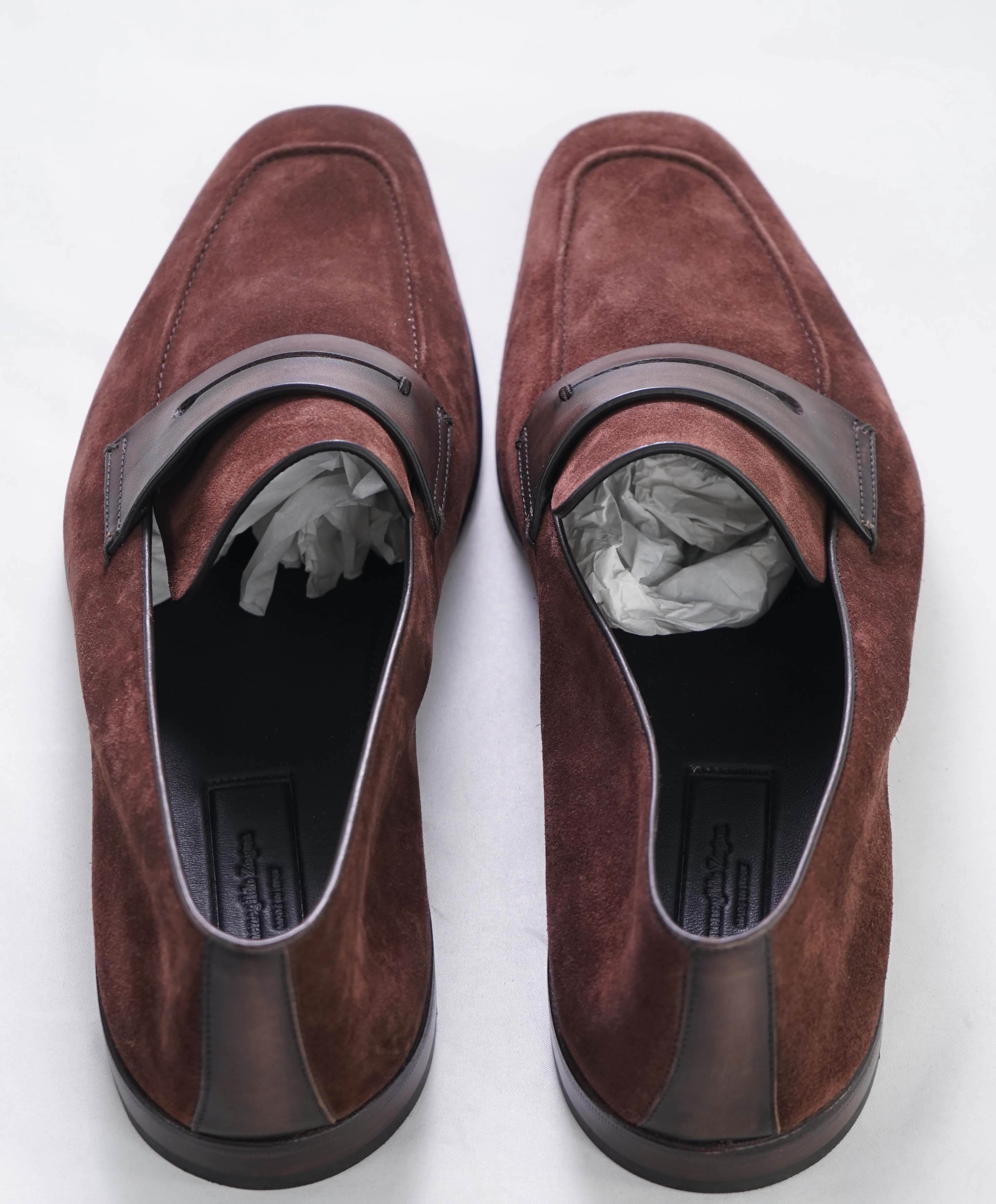 $960 ERMENEGILDO ZEGNA - Brown/Burgundy Penny Loafers - 11.5 US