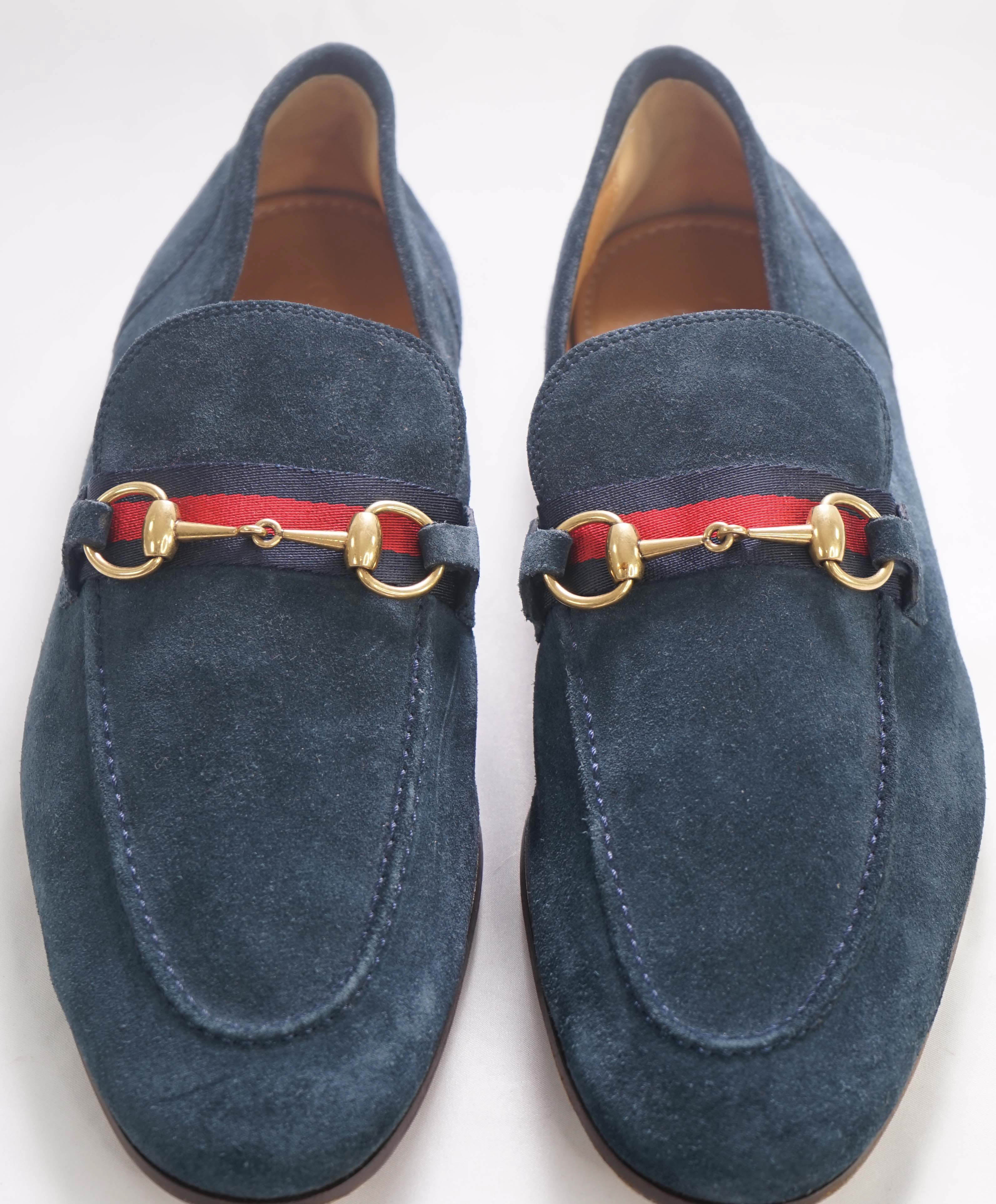 $920 GUCCI - "JORDAAN" Blue ICONIC Horsebit Leather Loafers - 11US (10.5G)