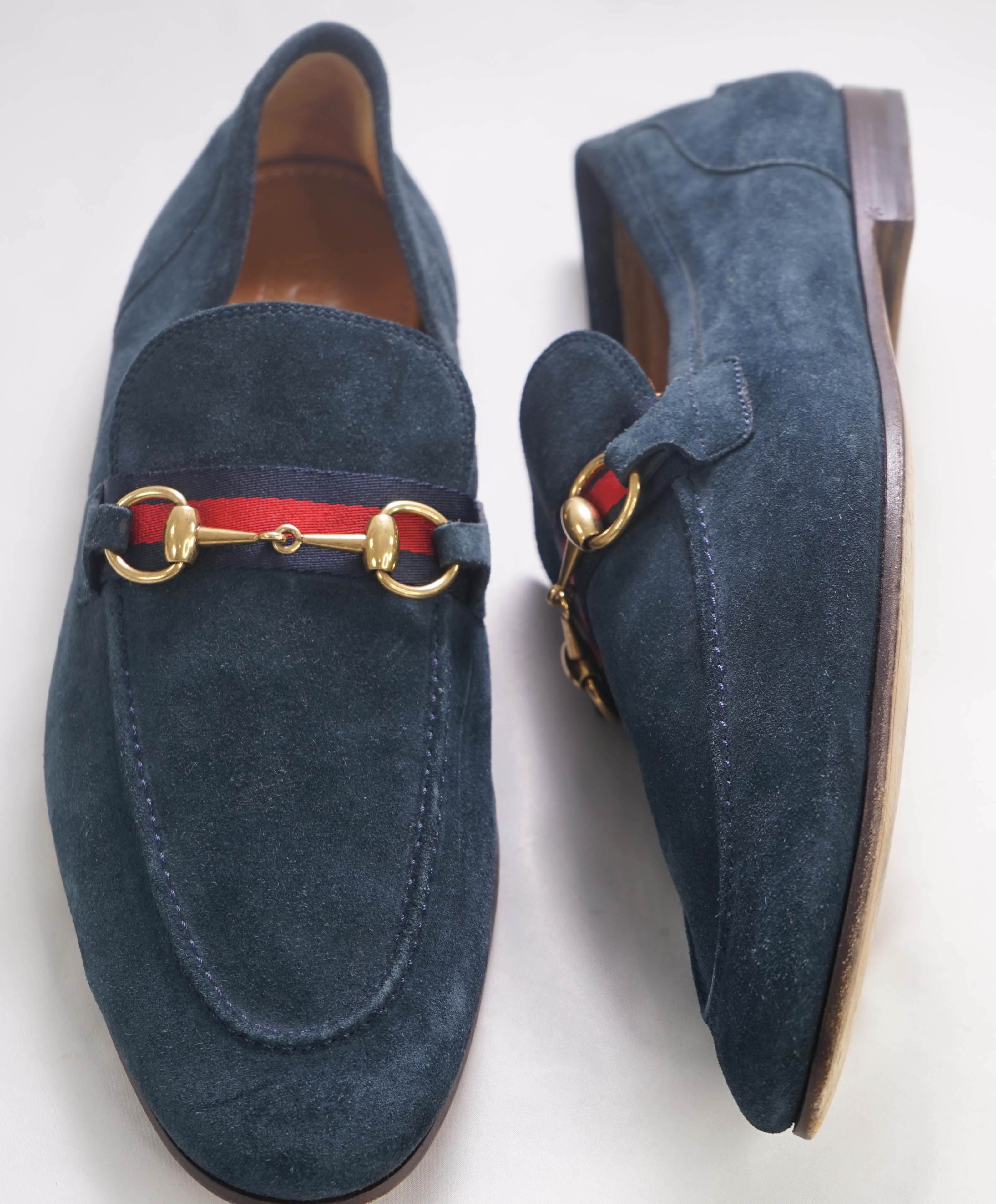 $920 GUCCI - "JORDAAN" Blue ICONIC Horsebit Leather Loafers - 11US (10.5G)