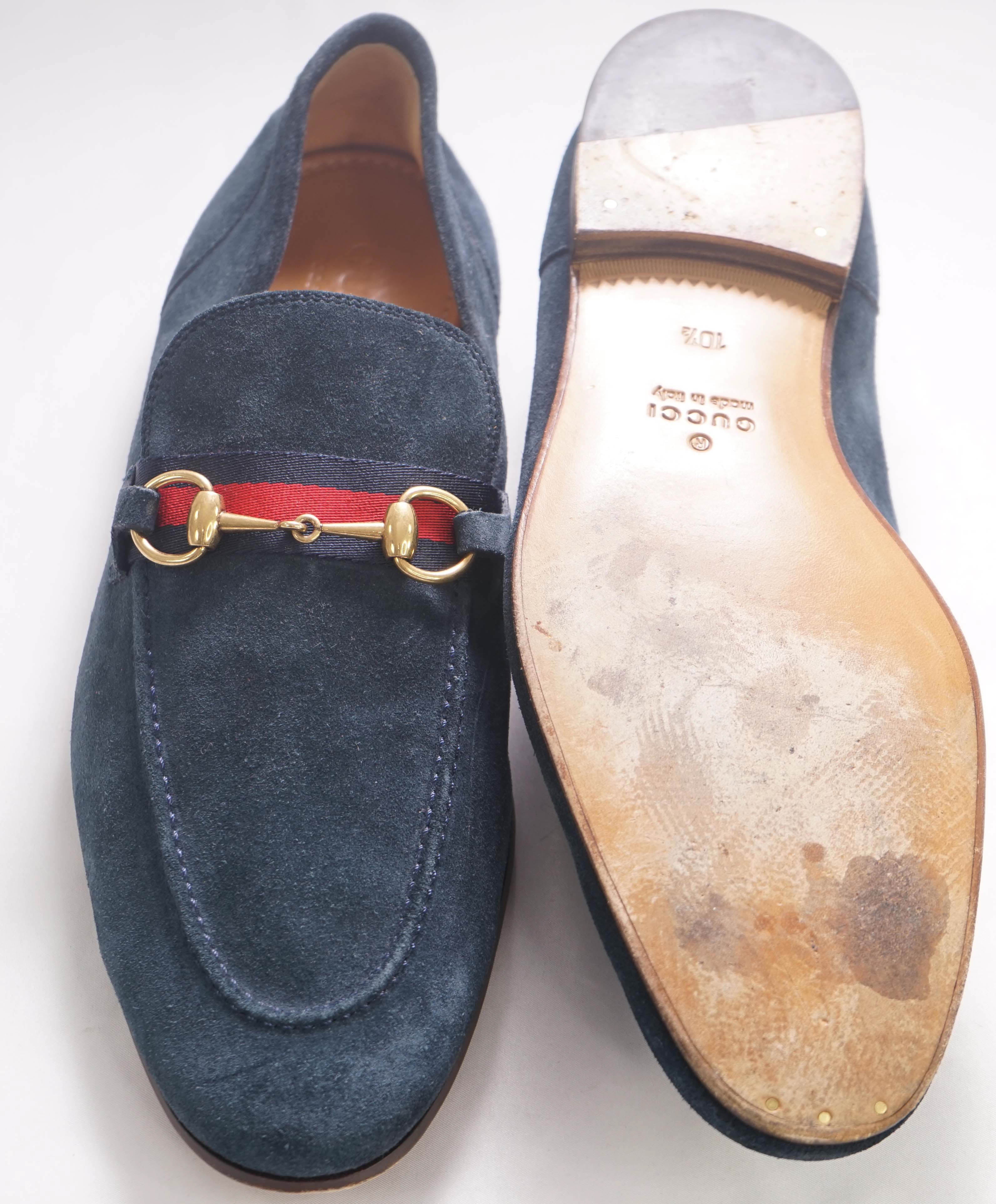 $920 GUCCI - "JORDAAN" Blue ICONIC Horsebit Leather Loafers - 11US (10.5G)