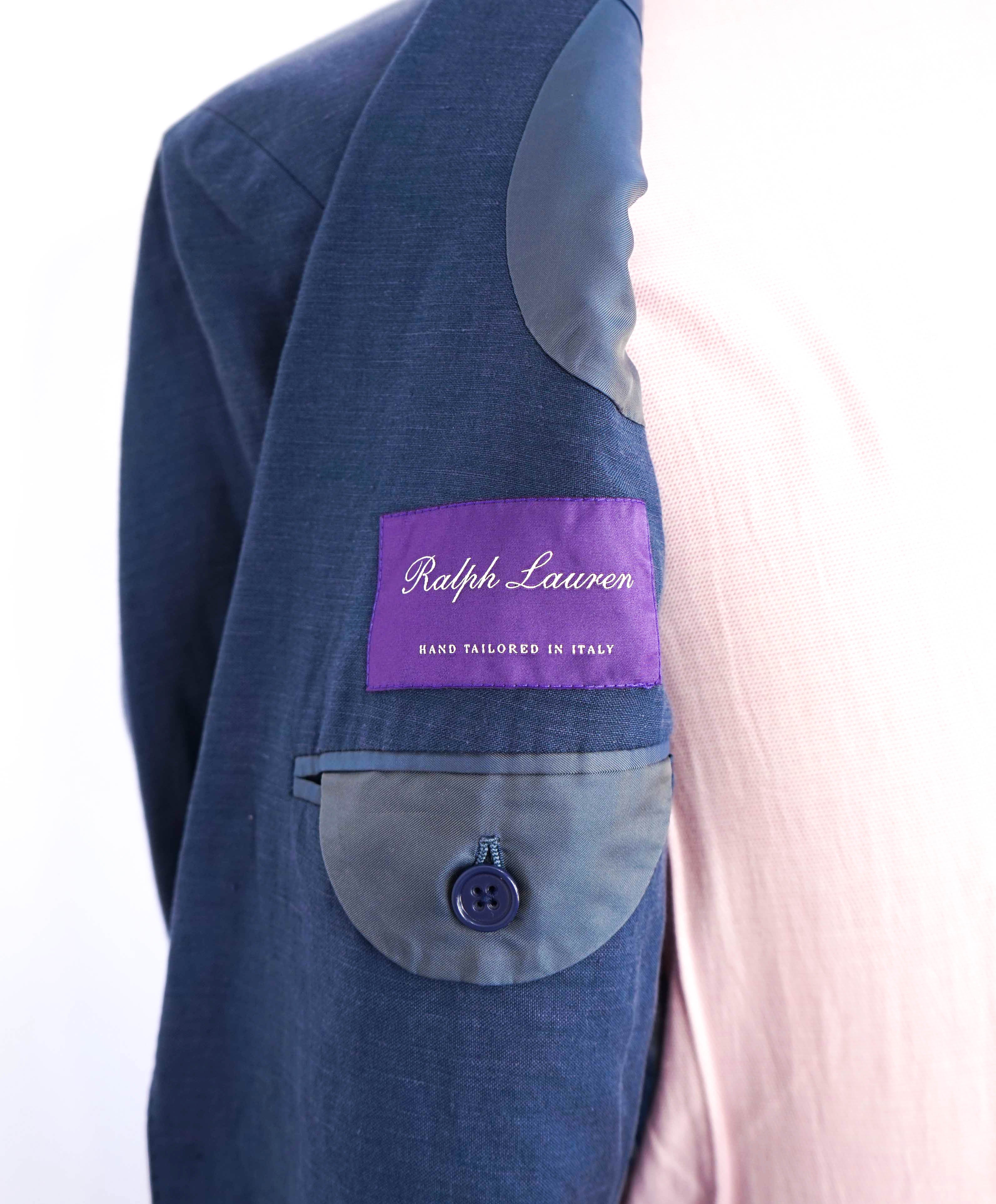 $2,395 RALPH LAUREN PURPLE LABEL - Blue SILK/LINEN Blazer - 36S