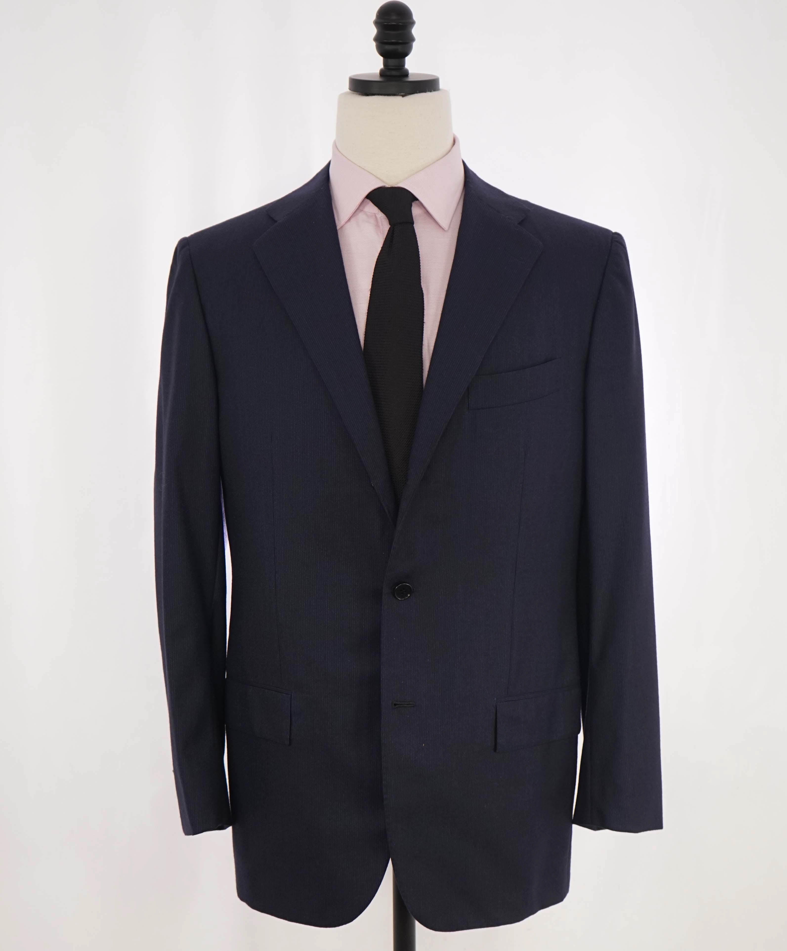 $10,000 KITON - "DIAMANTE BLUE" Iconic Textured Navy Suit 2-3 Button Roll Lapel - 42R