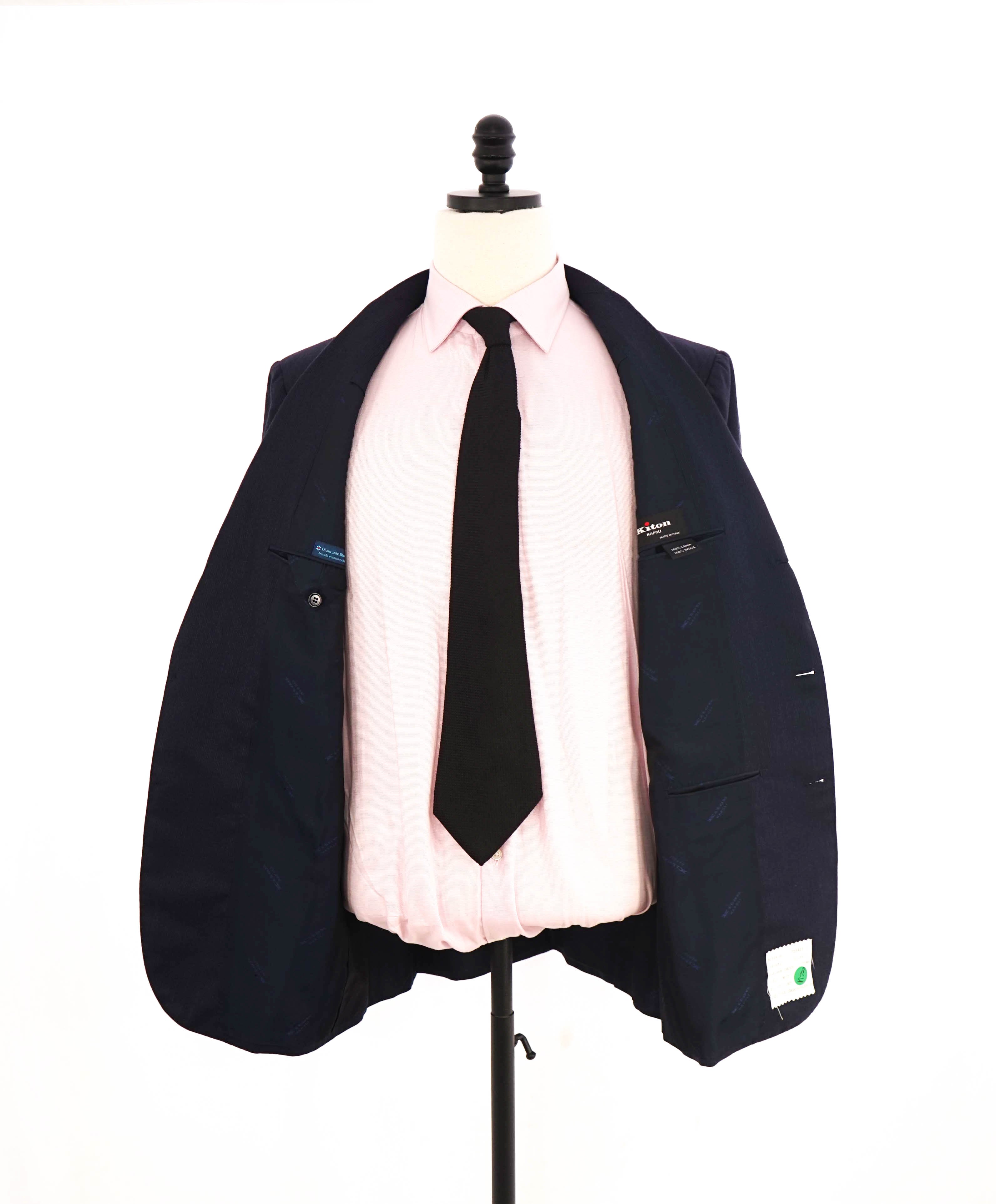 $10,000 KITON - "DIAMANTE BLUE" Iconic Textured Navy Suit 2-3 Button Roll Lapel - 42R