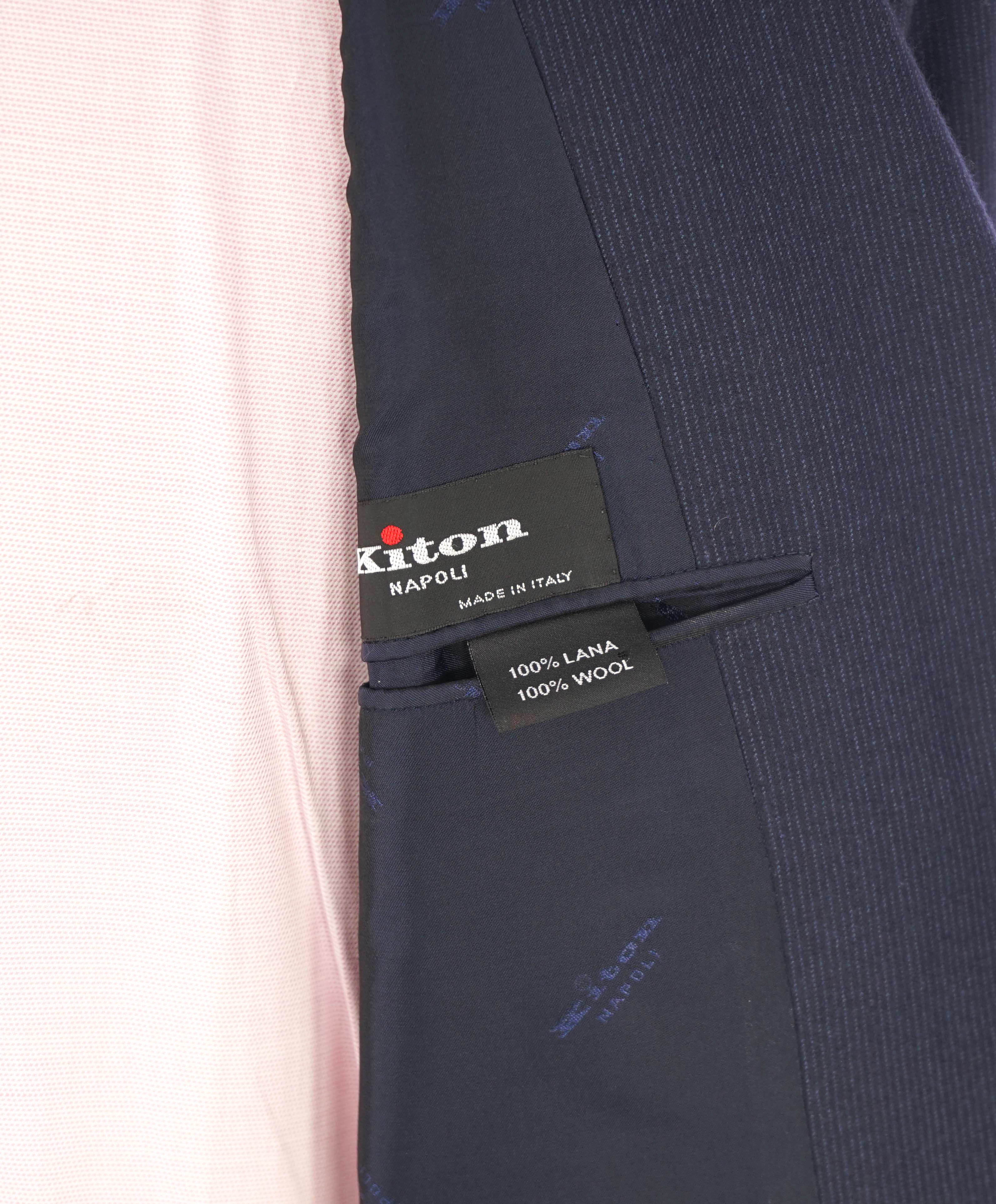$10,000 KITON - "DIAMANTE BLUE" Iconic Textured Navy Suit 2-3 Button Roll Lapel - 42R