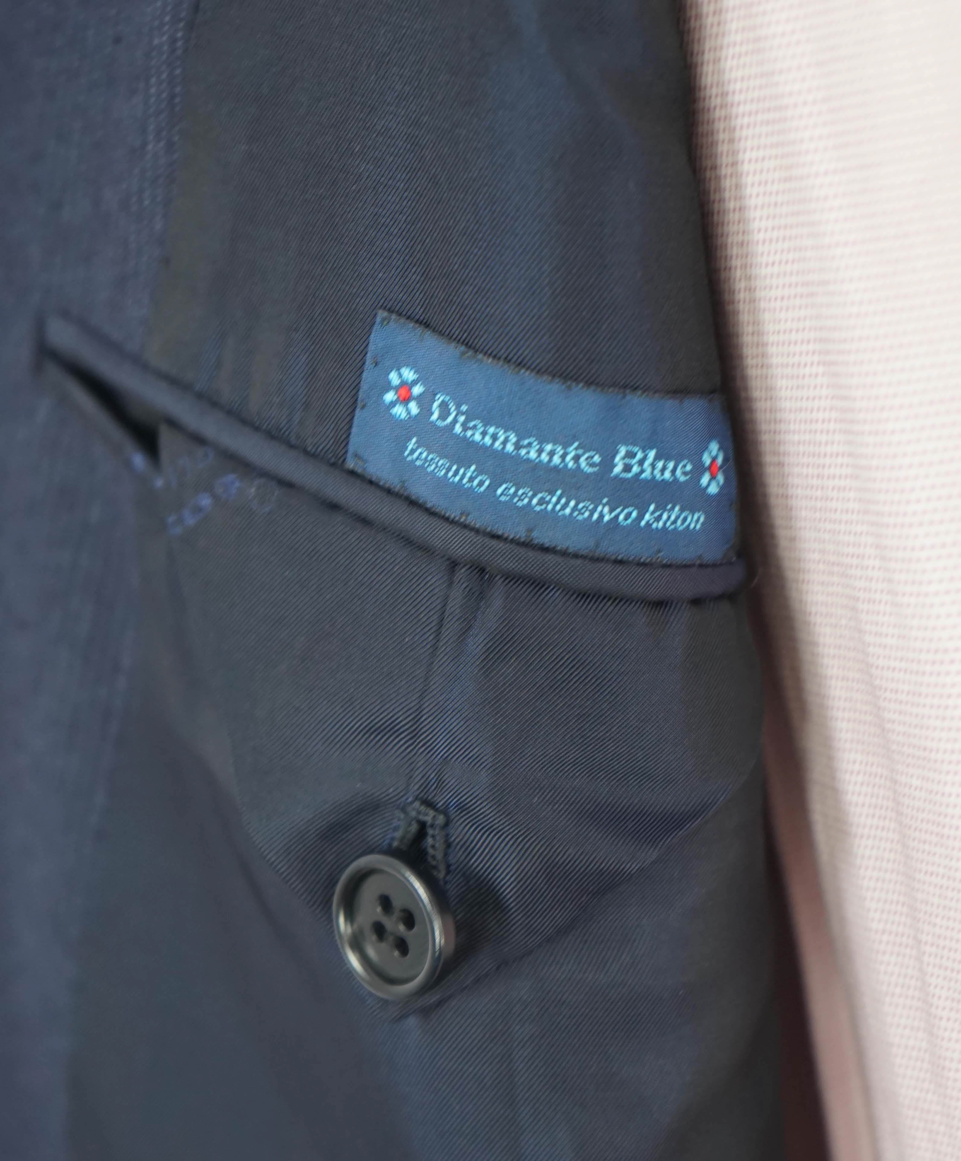 $10,000 KITON - "DIAMANTE BLUE" Iconic Textured Navy Suit 2-3 Button Roll Lapel - 42R