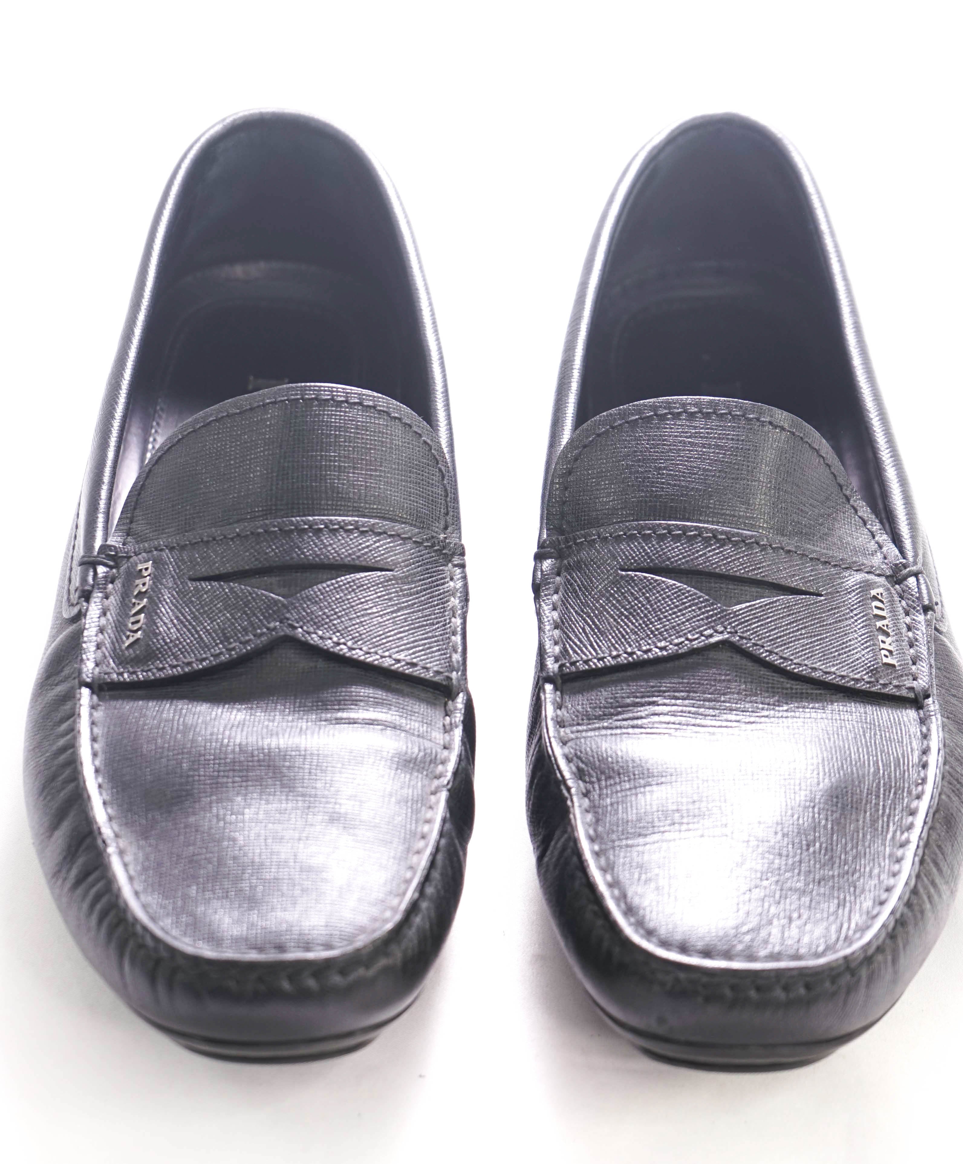 $850 PRADA - Black Saffiano LOGO Leather Penny Loafers - 11US (10)